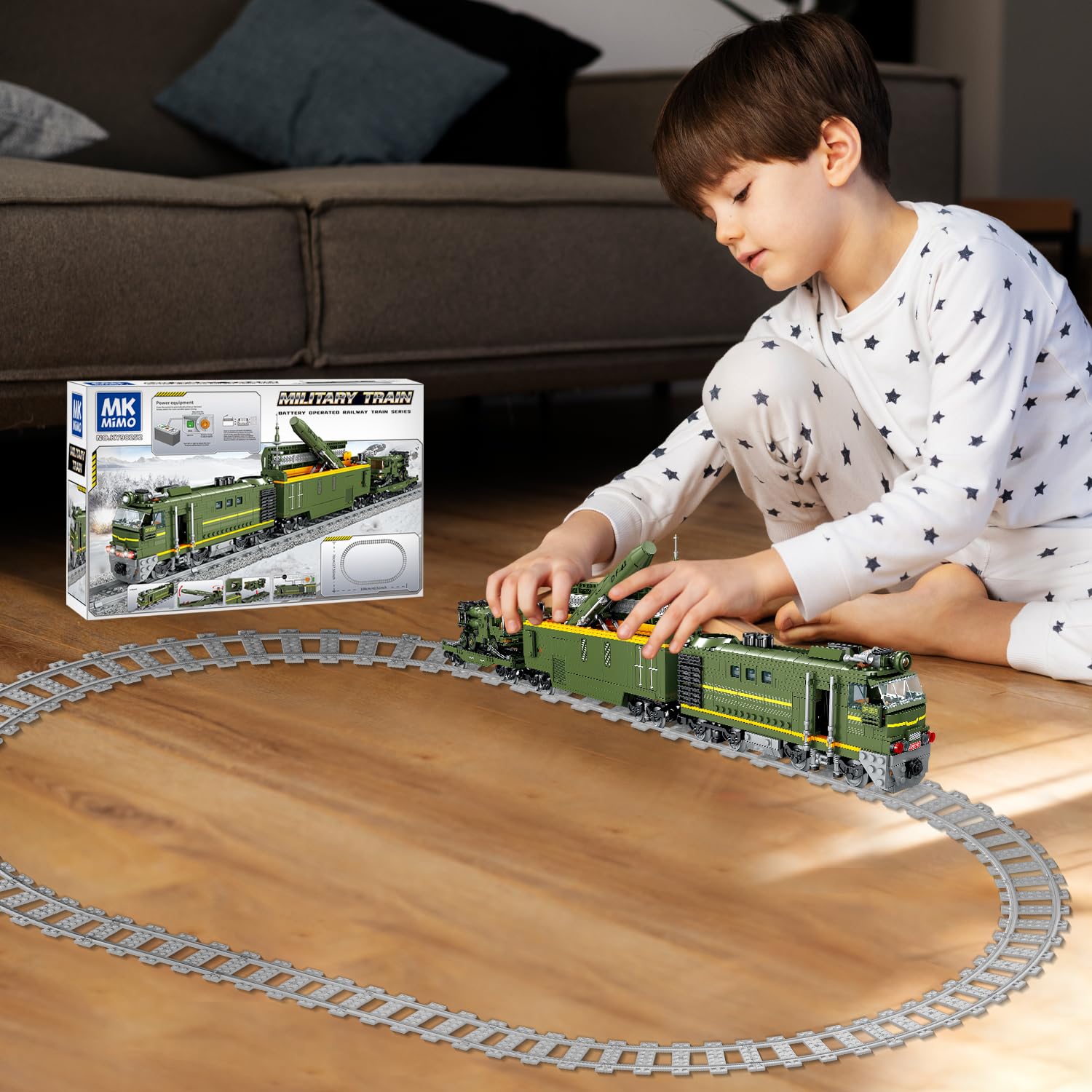 Military Train Building Kit, Compatible with Lego Military Army Train Building Block with Lights, Missiles, Trucks and Train Tracks, Gift for Military Lovers, Teens and Adults (1174 Pieces)