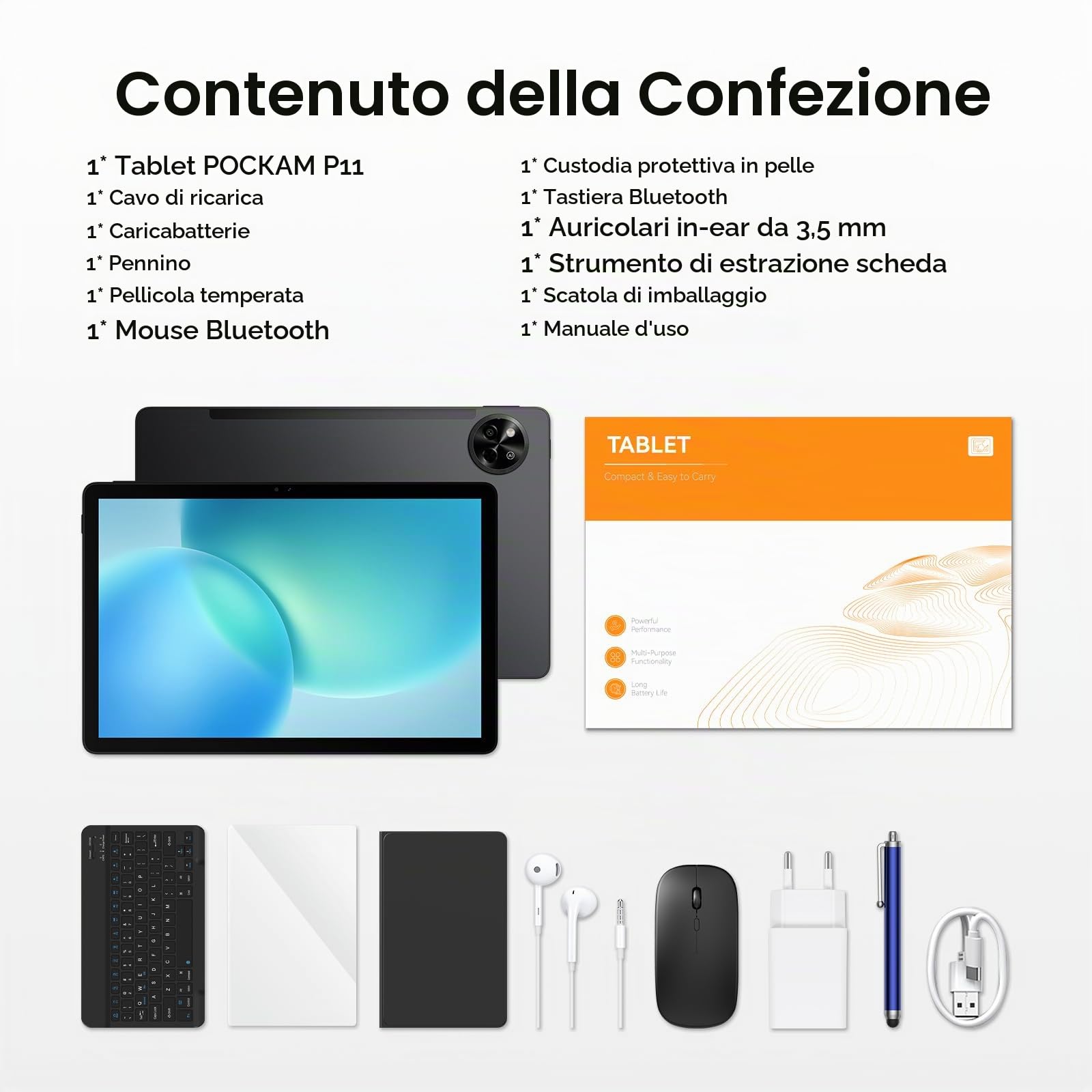 P11 Tablet 11 Pollici con 48 GB RAM + 128 GB ROM/TF 2TB Grigio | Tablet android 16, T7250 Tablet con Tastiera, Display 90Hz, 8800mAh, Gemini AI, Widevine L1, Face ID, WiFi5, Penna, tastiera