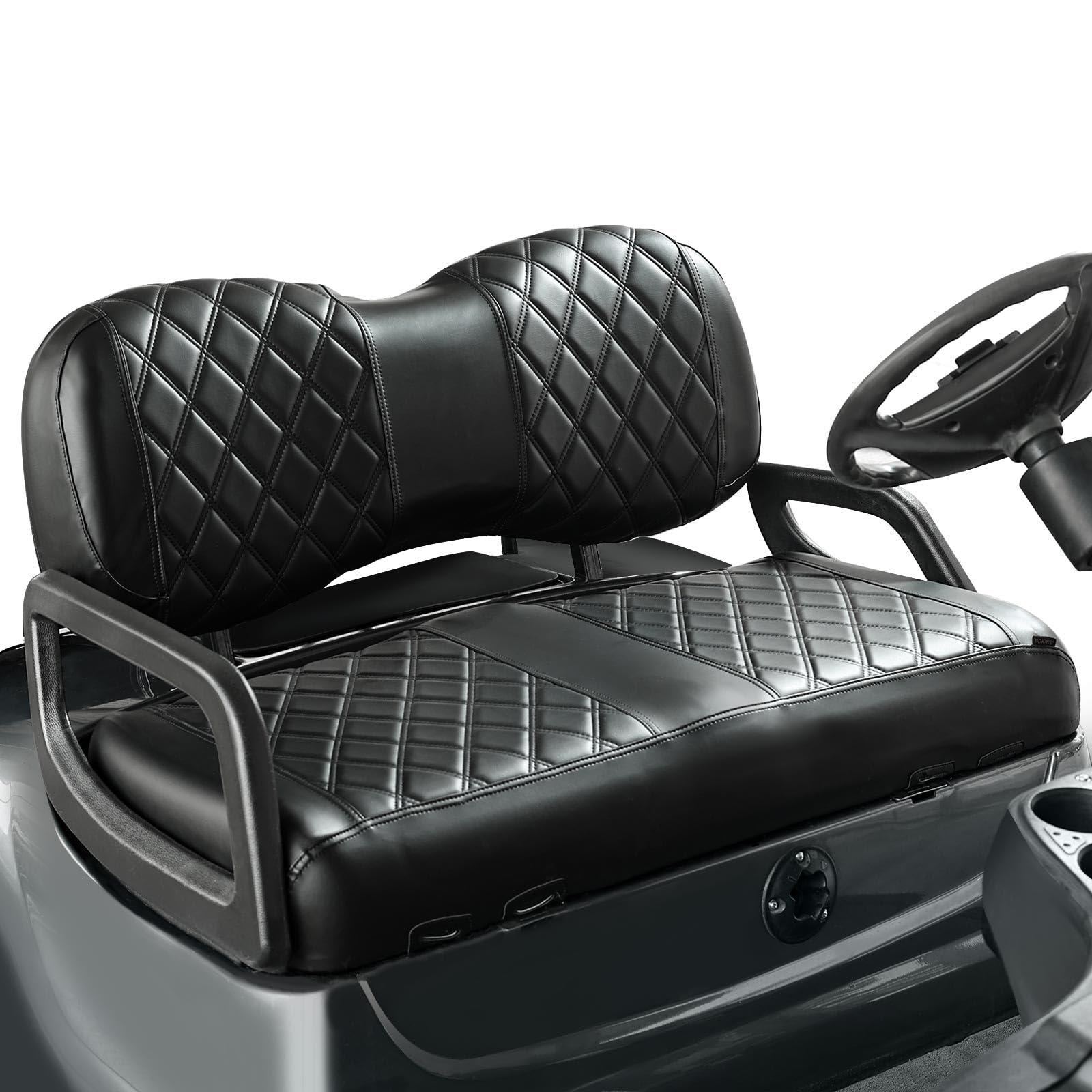 Photo 1 of NOKINS Golf Cart Diamond Seat Covers Kit, Fit for Yamaha Drive/Drive2 OEM Standard Front Seat Cushion, No Nails Required & Easy to Clean, Breathable Vinyl Seat Covers (Black&Black Stitching)