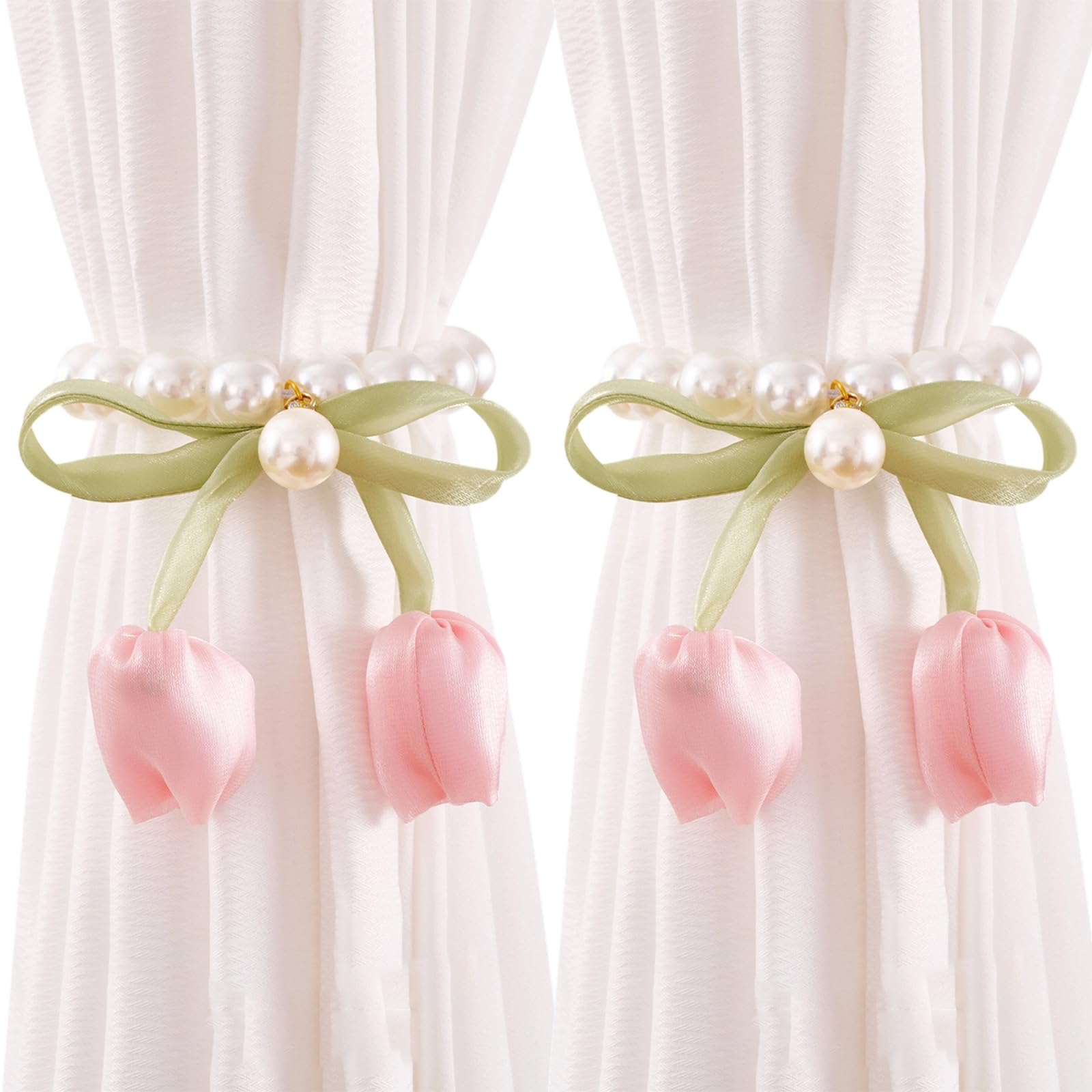 Jazuaiao Of 2 Curtain Tieback Tulips Bowknot Pearls Window Drapery Buckles Holdbacks Modern Homes Decors Pearls Tulips Curtain Tieback