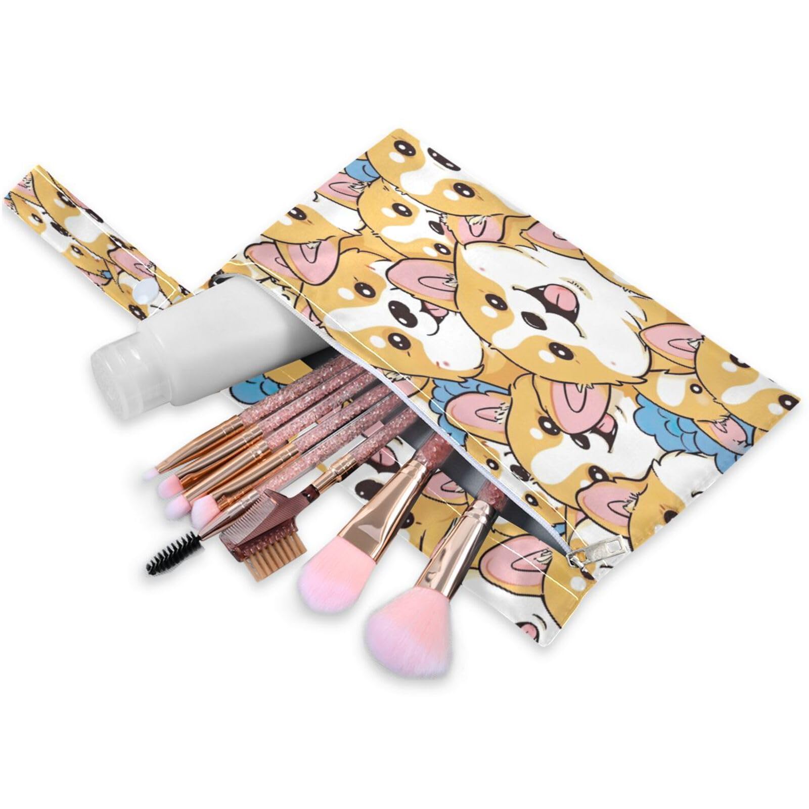 ATTX Beautiful Cartoon Corgi Wet Dry Bags 2-Pack - Reusable Cloth Diaper Storage for Travel, Beach & Gym | Multi-Use Waterproof Bags for Swimsuits, Baby Clothes, Sports Gear#469