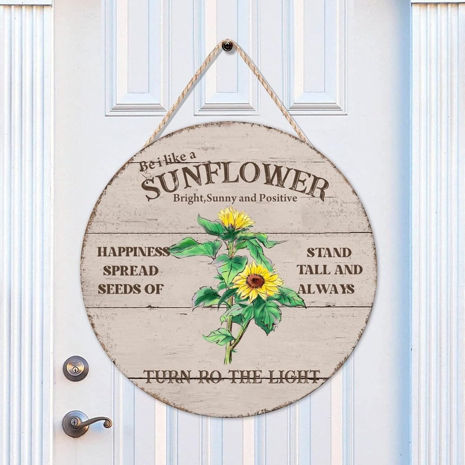 Gold Wall Door Hanging Sign, Sunflower Wood Door Sign, Always 16x16in Front Door Round Wood Sign for Front Door Farmhouse Porch Housewarming Gifts