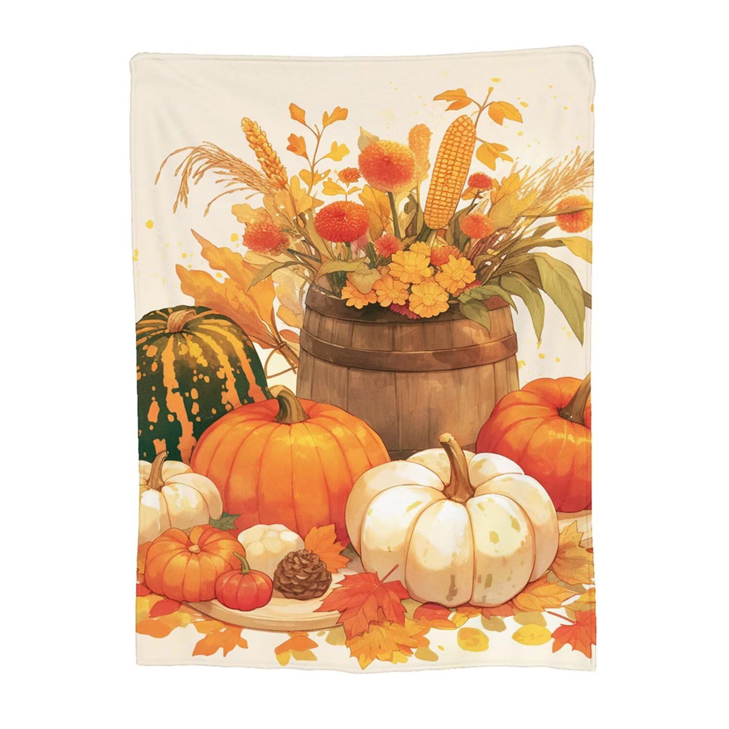 Couverture flanelle douillette motif citrouille automnal 80x120cm