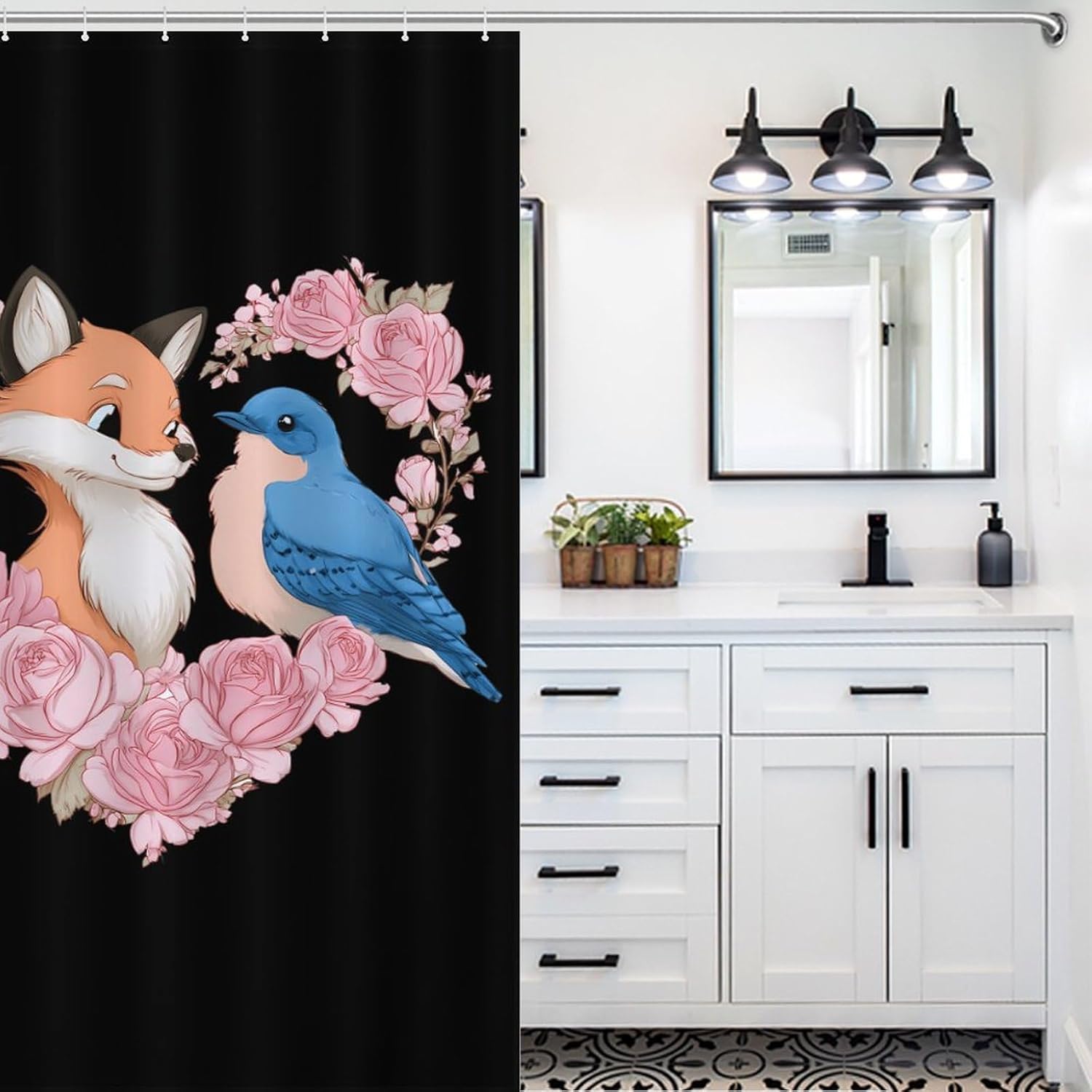 Fox Rose Cute Bird Shower Curtain 46.85x70.87Inch（119x180cm） Polyester Bath Curtain Shower Curtains Printed Decorative