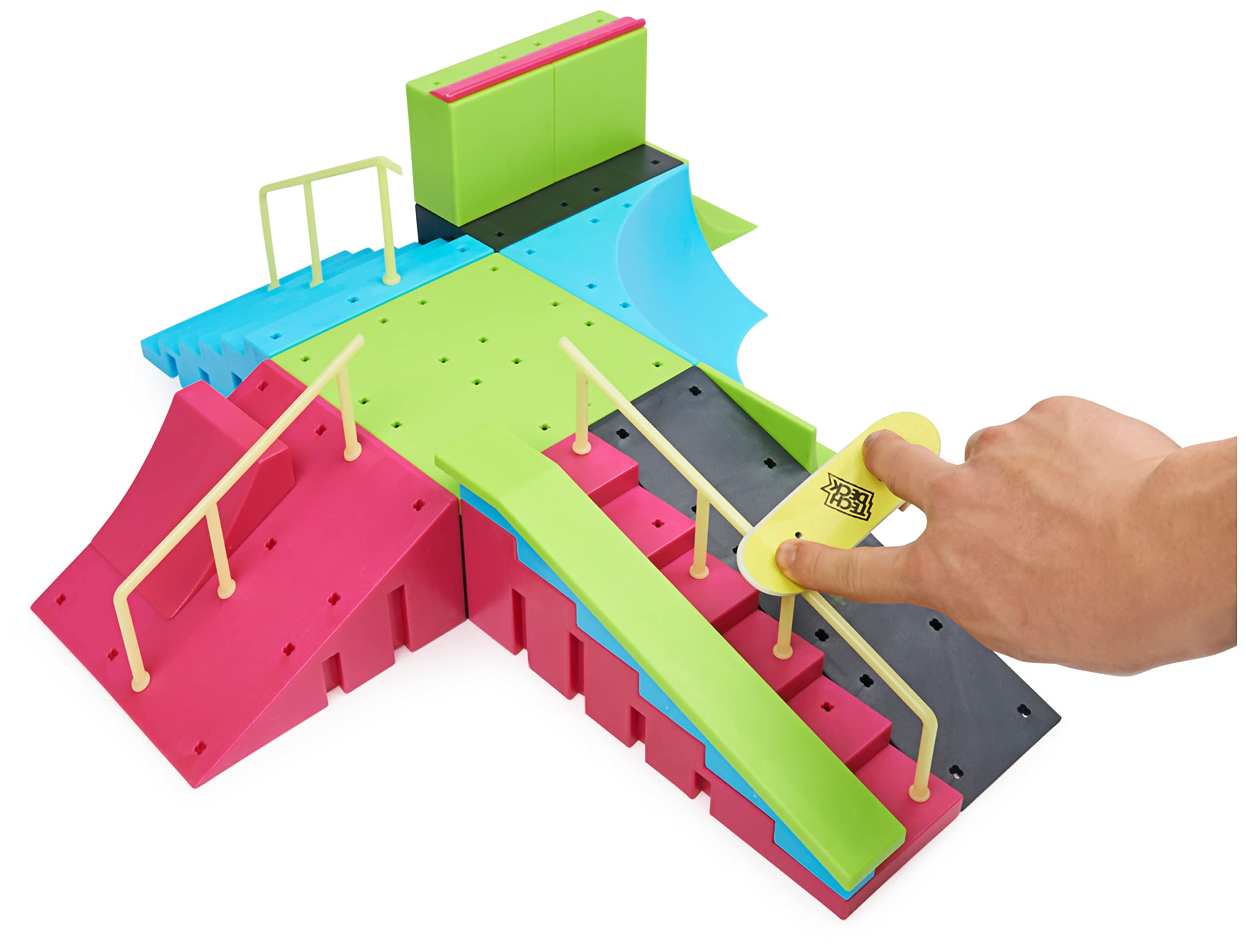 Tech Deck, Neon Mega Park X-Connect Creator, anpassbares Rampenset mit Zwei Fingerboards, leuchtet im Dunkeln, Kinderspielzeug für Jungen und Mädchen