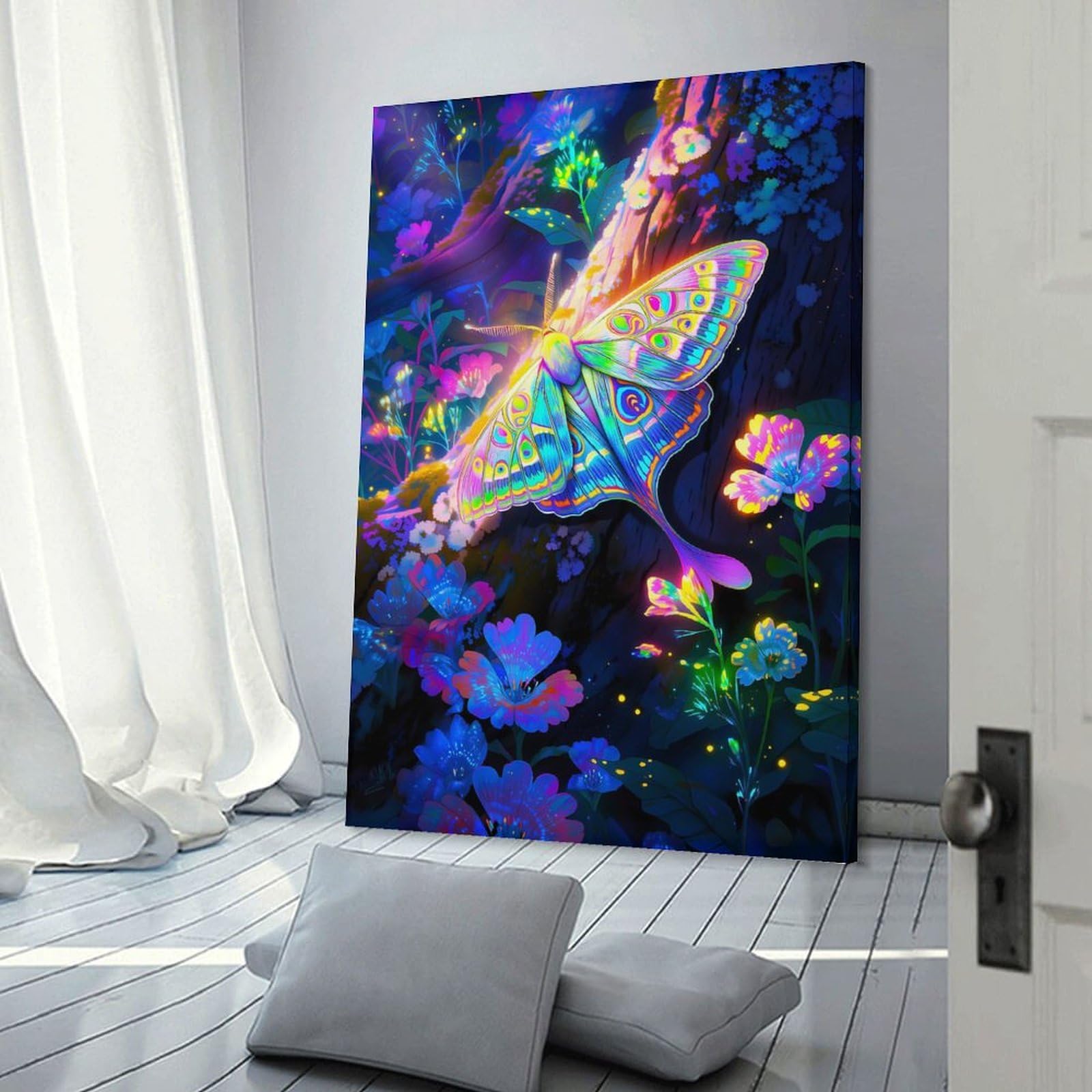 Junmoney Frame-Style Psychedelic Moth Room Decor Wall Art, 24X36inch(60X90cm), For Living Room, Bedroom, Office Or Hallway, Decorative Artwork With Broad Appeal