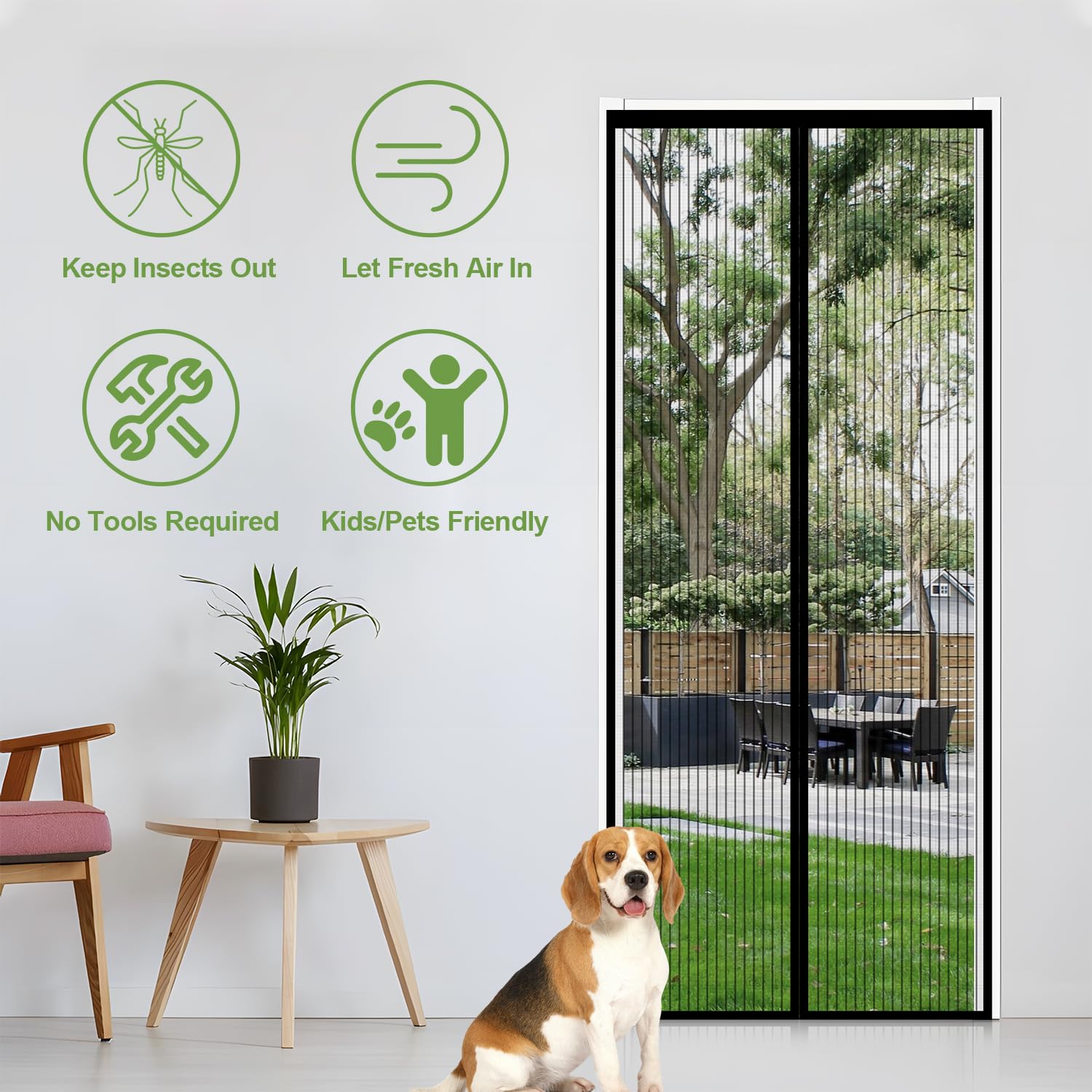 Auxmir Zanzariera Magnetica 90 x 220CM, Tenda Zanzariera Porta Ingresso Cortile, Anti Insetti Traspirante Chiusura Automatica con 30 Magneti