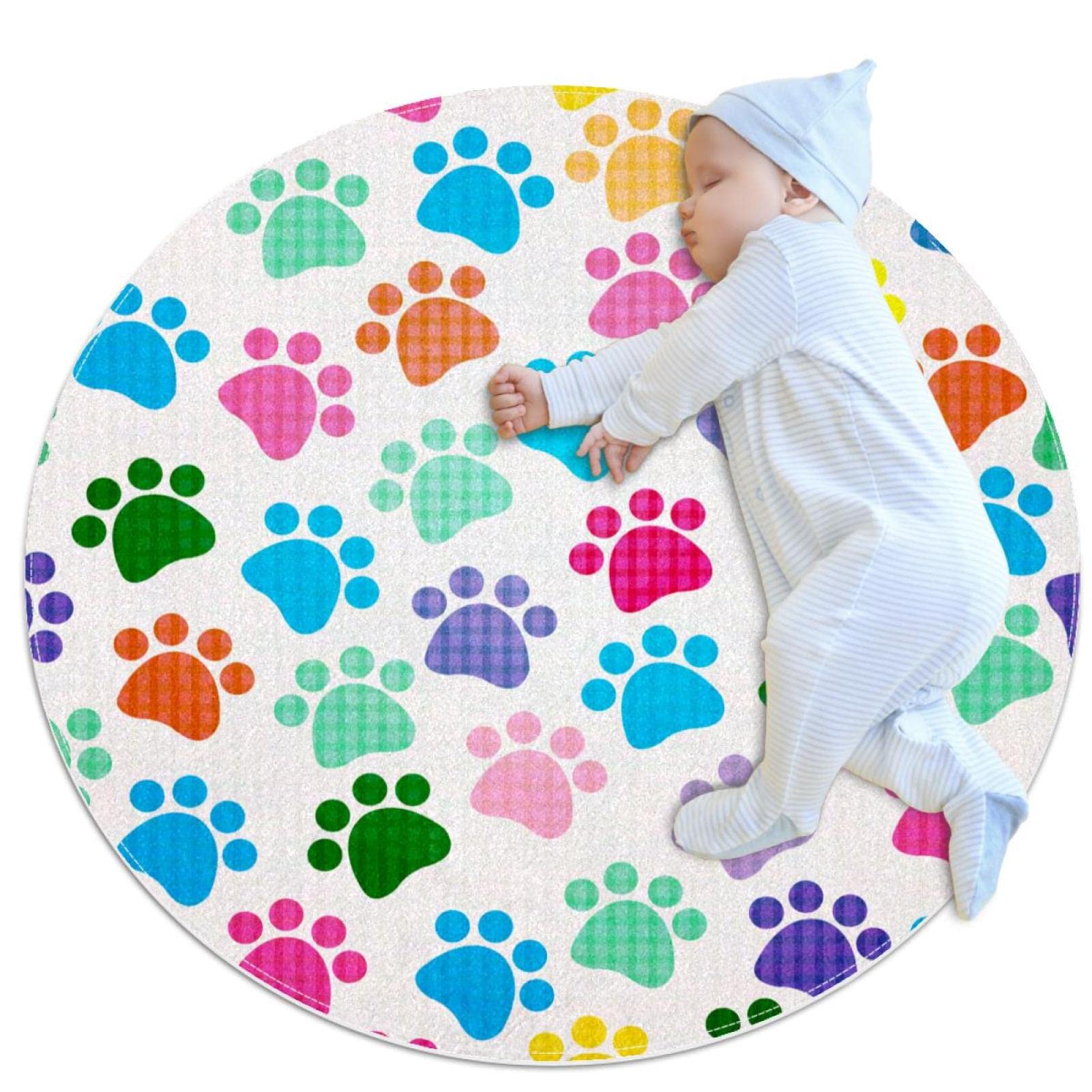 Tapis de jeu pour enfants JDEZ 80x80cm, tapis rond chambre filles et garçons