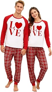Valentines Day Matching Pajamas Set for Couples Men Women Sleepwear Love Heart Long Sleeve