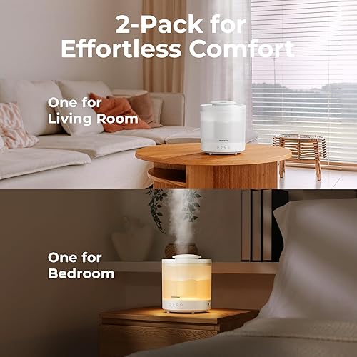 Miniatura 2 de Homvana Humidificadores pequeños para dormitorio, 2 paquetes de 1.5 L humidificador de llenado superior de niebla fría para guardería, difusor de