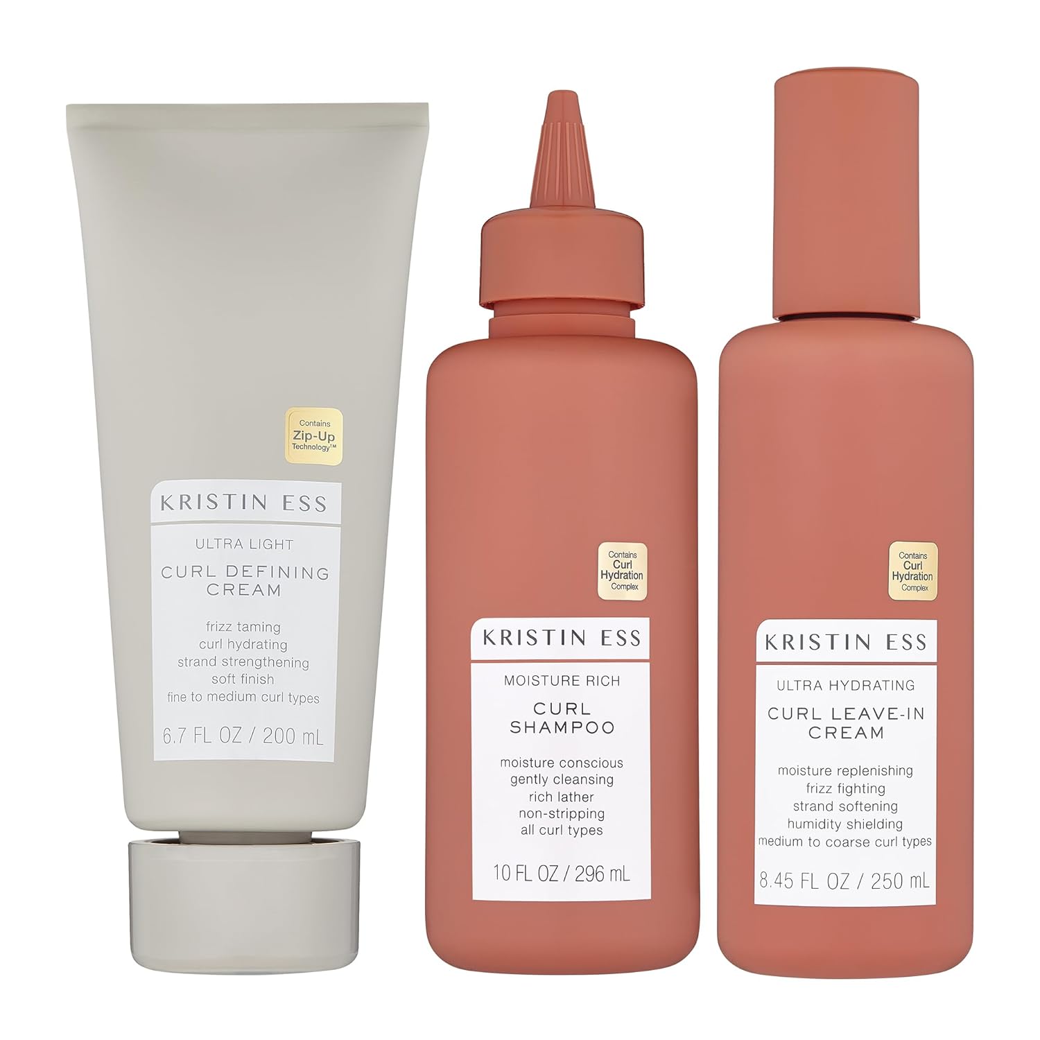 Kristin Ess Bouncy Curls Curly Hair Care Set - Moisturizing Shampoo, Hydrating Leave In Conditioner, Ultra Light Curl Defining Cream for Anti Frizz 2A-4C Curls