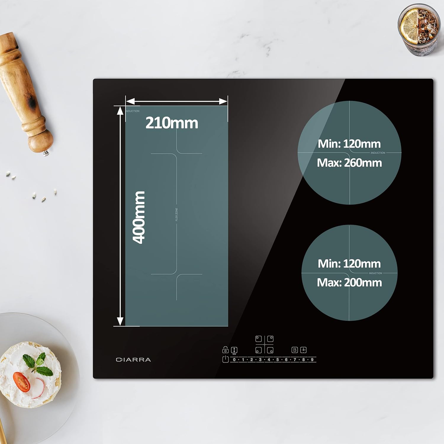 CIARRA CBBIH4B Piano cottura a induzione 4 Fuochi 7200W con funzione Booster Controllo tattile timer Vetroceramico 9 livelli Blocco bambini Nero CIARRA CBBIH4B Piano cottura a induzione 4 Fuochi 7200W con funzione Booster Controllo tattile timer Vetroceramico 9 livelli Blocco bambini Nero