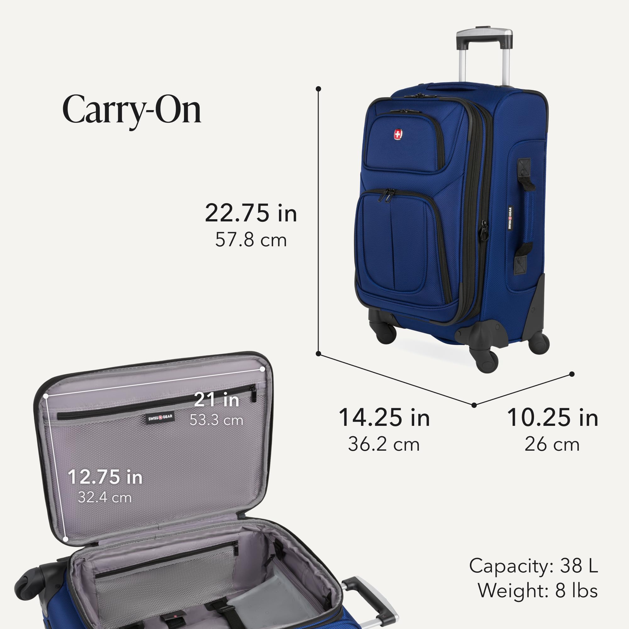 SWISSGEAR Sion Softside Expandable Spinner Luggage Durable Lightweight Travel Suitcase, Blue, 3-Piece Set (Carry-On/Medium/Large) view 2