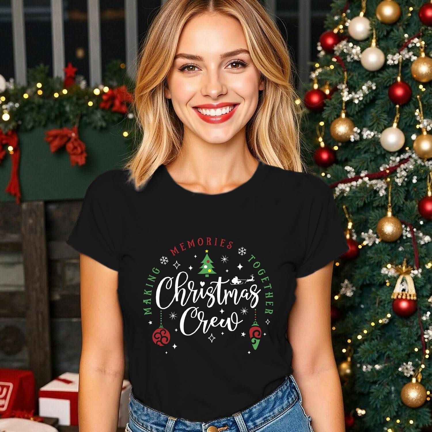Christmas Crew Shirts for Women Merry Christmas T-Shirt Xma Holiday Crew Tee Tops - Image 4