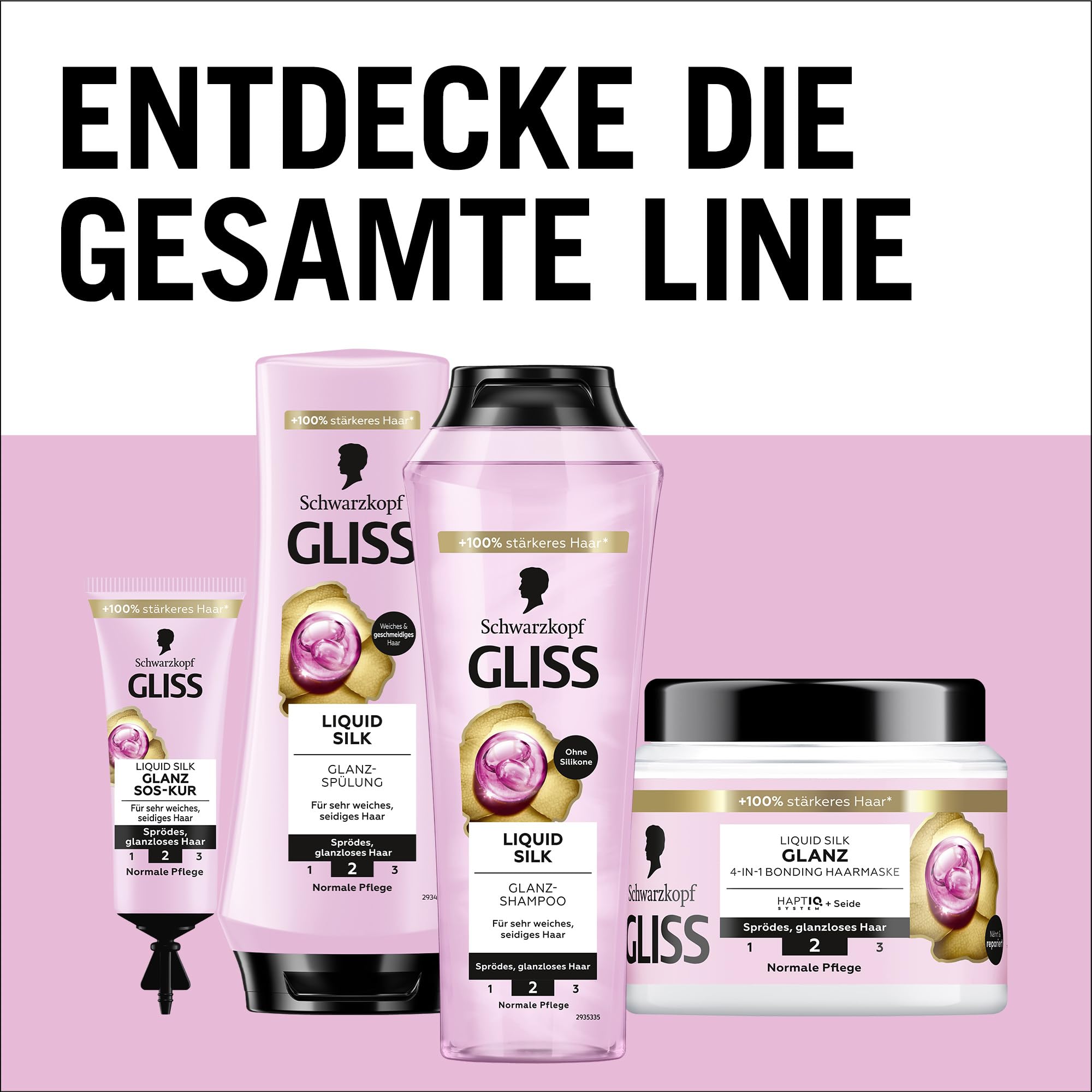 Gliss 4 w 1 kuracja Liquid Silk (400 ml), kuracja do włosów z systemem HAPTIQ i jedwabiem zapewnia gładkie włosy, pełny połysk, maska do włosów łamliwych, bez połysku