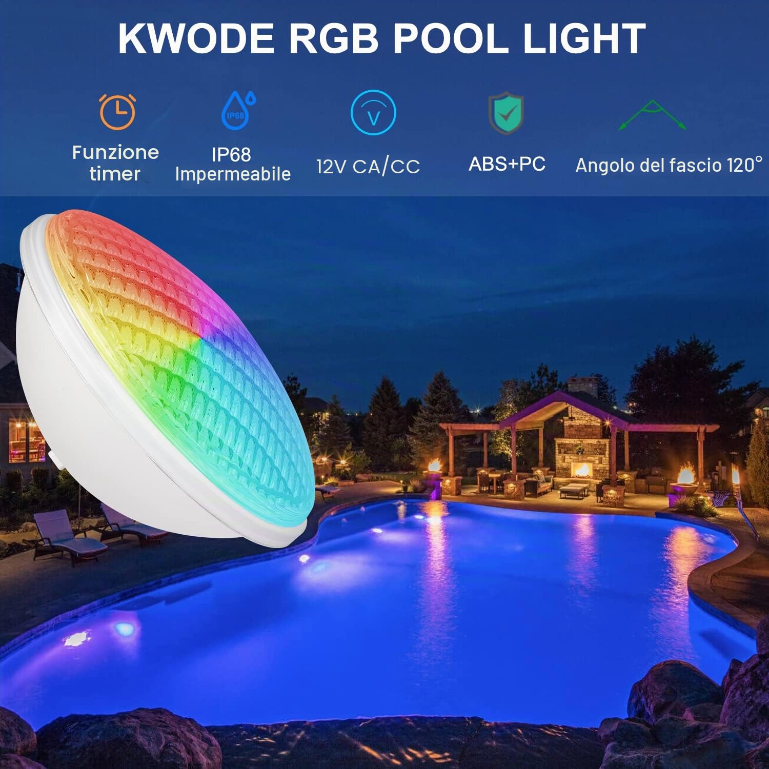 36W RGB Luci Piscina, LED Par56, Fari LED, IP68 Impermeabile, 12V AC/DC Pool Light (1 Lampada), Con Telecomando Con Timer (Équivalent 300W Lampada Alogena)