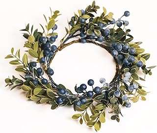 A Cheerful Giver Small Wreath Candle Ring Blueberry Bush Artificial Floral Decor for Candles Centerpieces & Home Accents