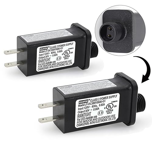 Paquete de 2 fuentes de alimentación, transformador para CZJUTAI JT-DC300V0800-G IP44 30V24W 12W 9W 7.2W 6W 4.5W 3.6W para iluminación de Navidad,