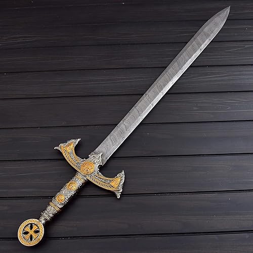 Miniatura 2 de Espada de acero de Damasco de los caballeros templarios, réplica antigua hecha a mano, espada para cosplay de cruzados, 38.75 pulgadas,