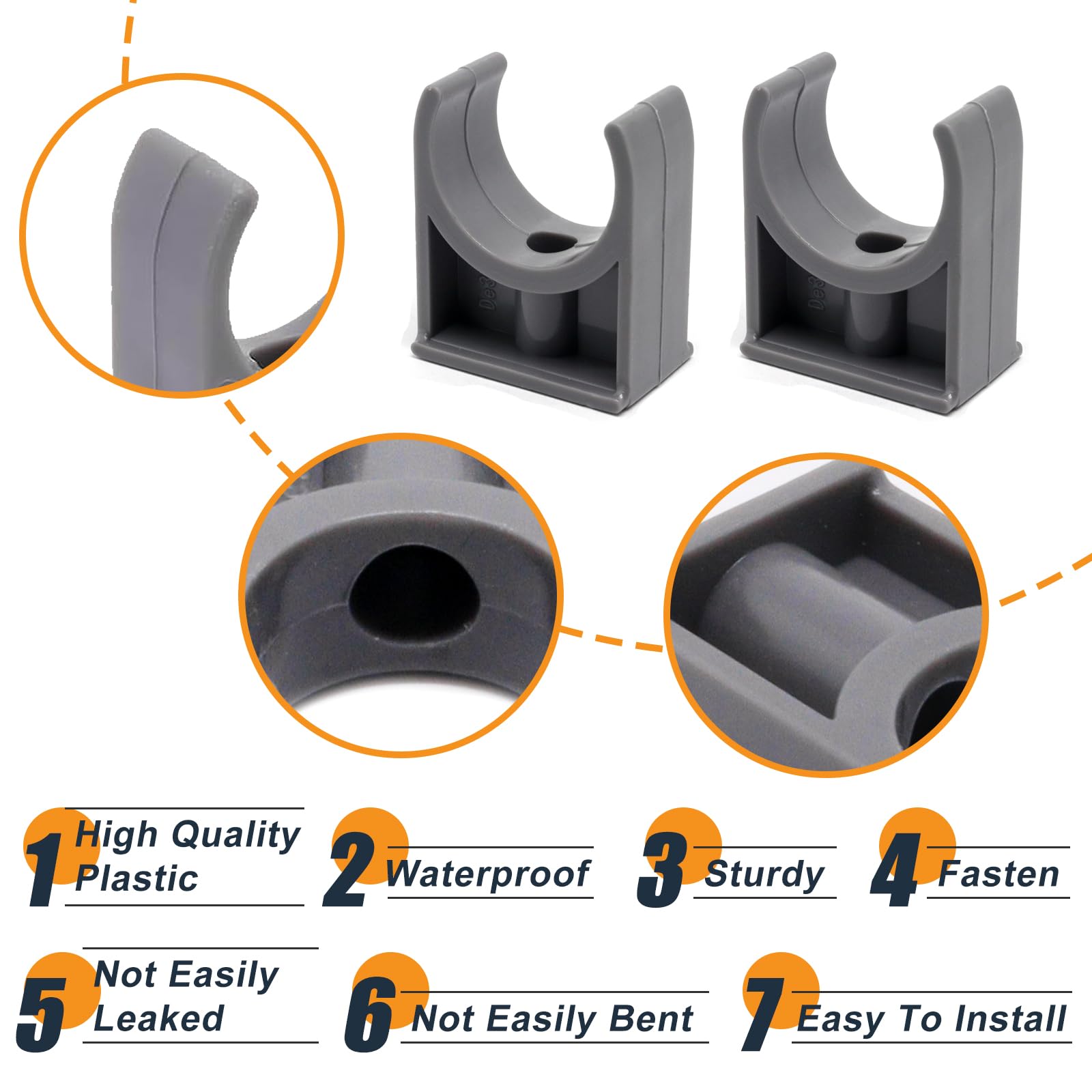 sourcing map 6 cinghie per tubi in PVC, 50 mm, in plastica, 2 fori, staffa di montaggio per tubi in PVC e cavi, bianco