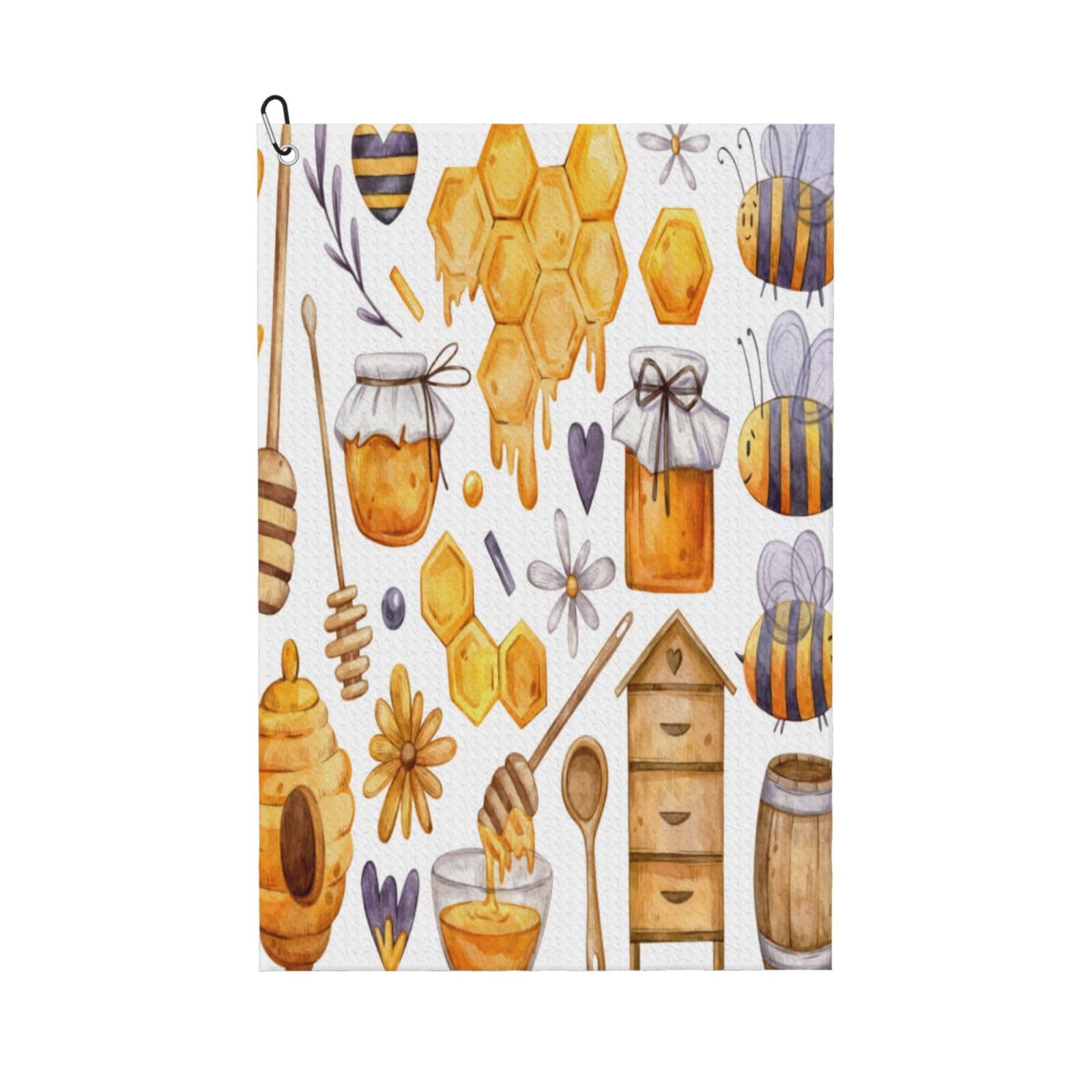 AOOEDM Honey Bee Set Print Golf Towel with Carabiner Clip Absorbent Microfiber Golf Towel for Cleaning Golf Ball Club Putter Iron for Golf Bag Trolly Belt Loop 16" X 24"