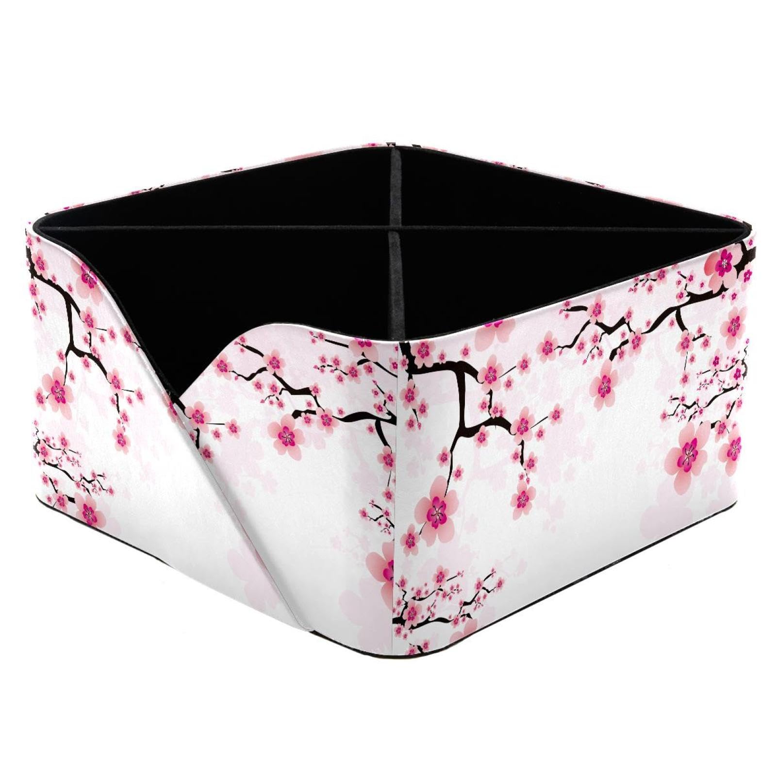 KengjuTesu Japan Cherry Blossoming Desktop Organizer Pen Holder, Rectangular Pencil Cup for Office, Study and Makeup Stations
