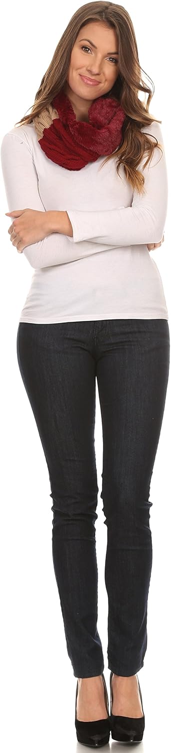 Sakkas Maye short Two Sided Faux Fur Multi Colored Bolcked Wrap Infinity Scarf - Image 5