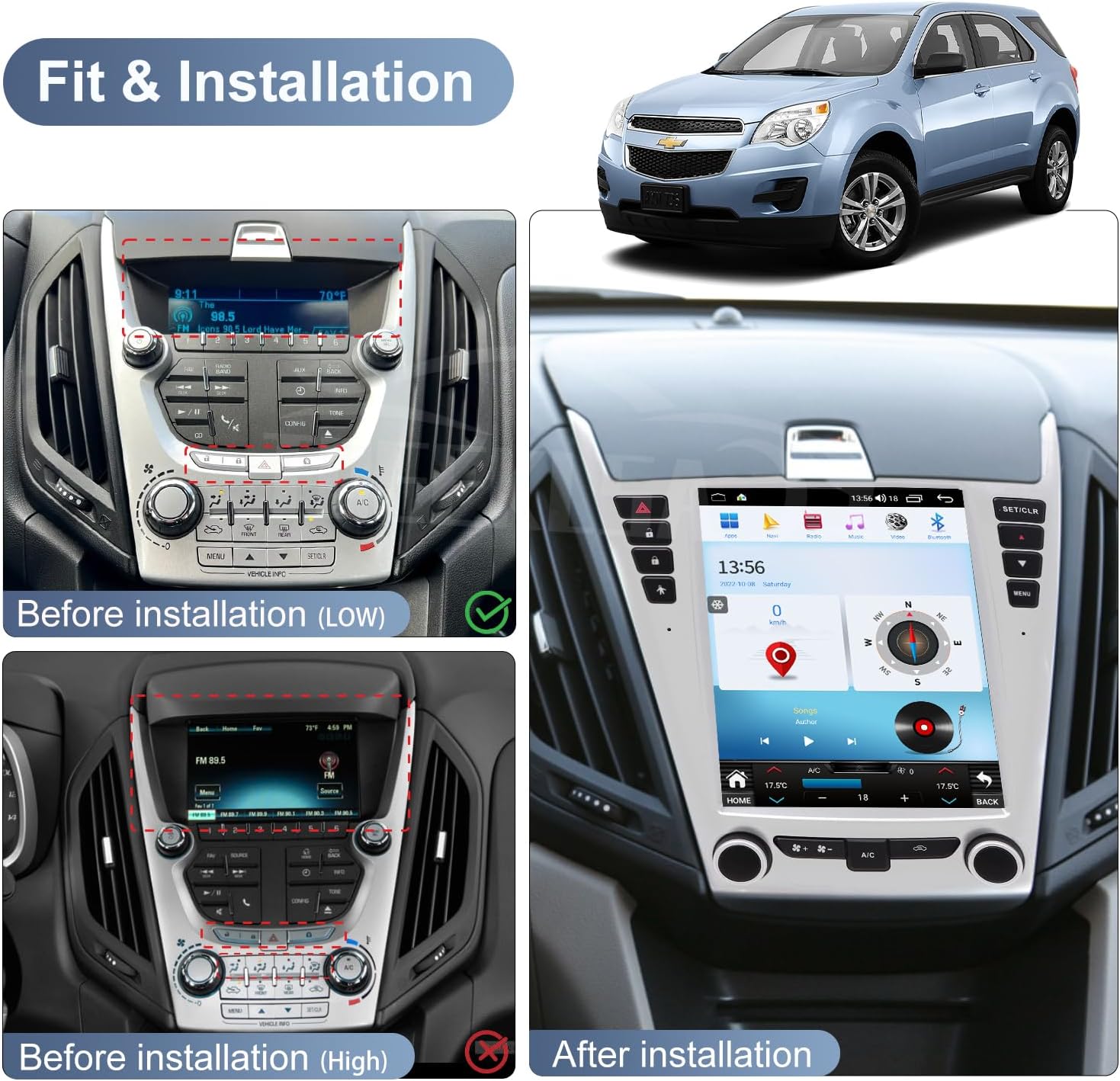 Car Radio for Chevrolet Equinox Explorer 2010-2017 Carplay Auto Android 13 Tesla Style with DSP in Dash Headunit Multimedia Player Audio 4+32G