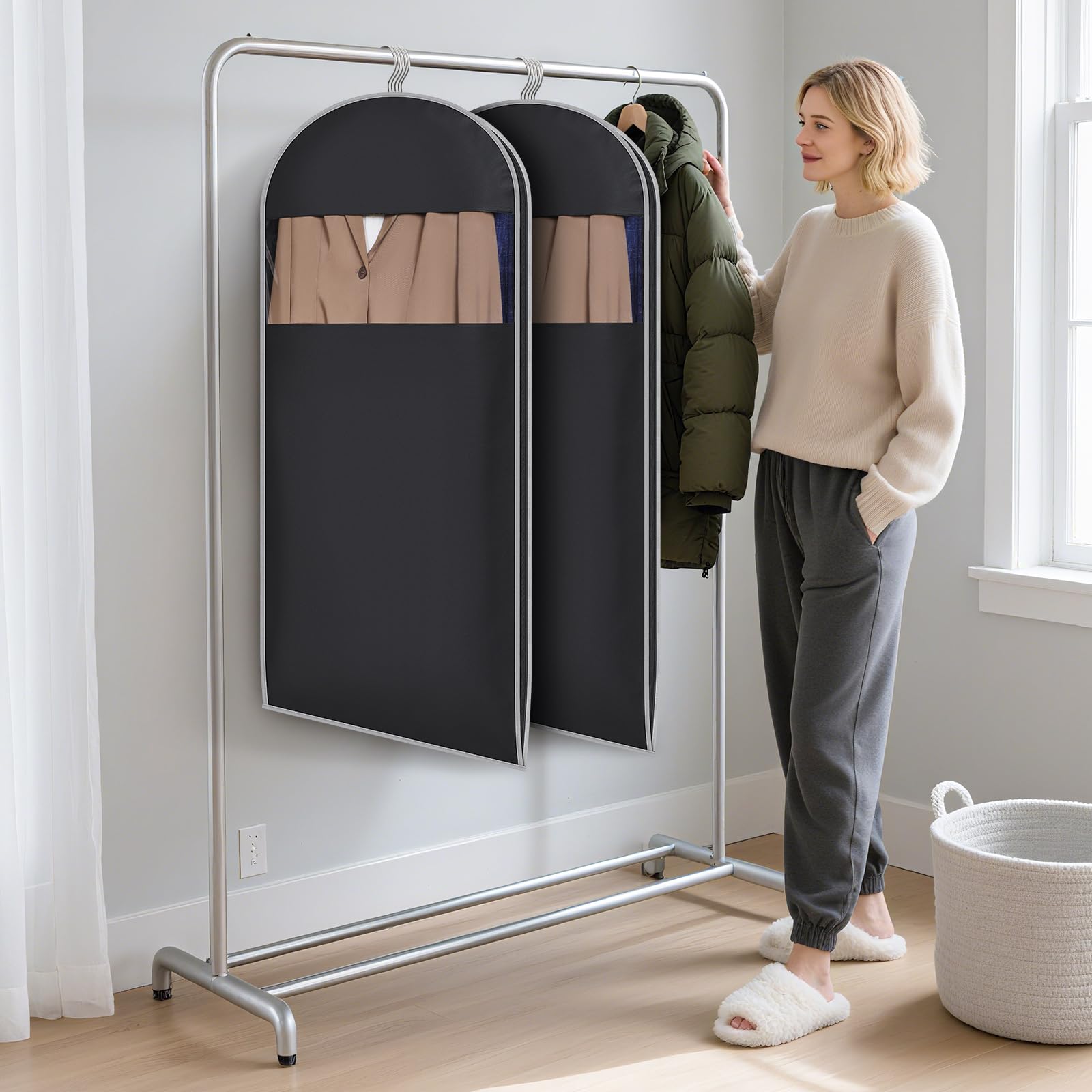 KEEGH Platzsparender Kleidersack zum Aufhängen mit selbstkomprimierendem Reißverschluss, 127 cm Kleidersäcke zum Aufhängen von Kleidung mit transparentem Fenster, Anzugtaschen für Schrankaufbewahrung