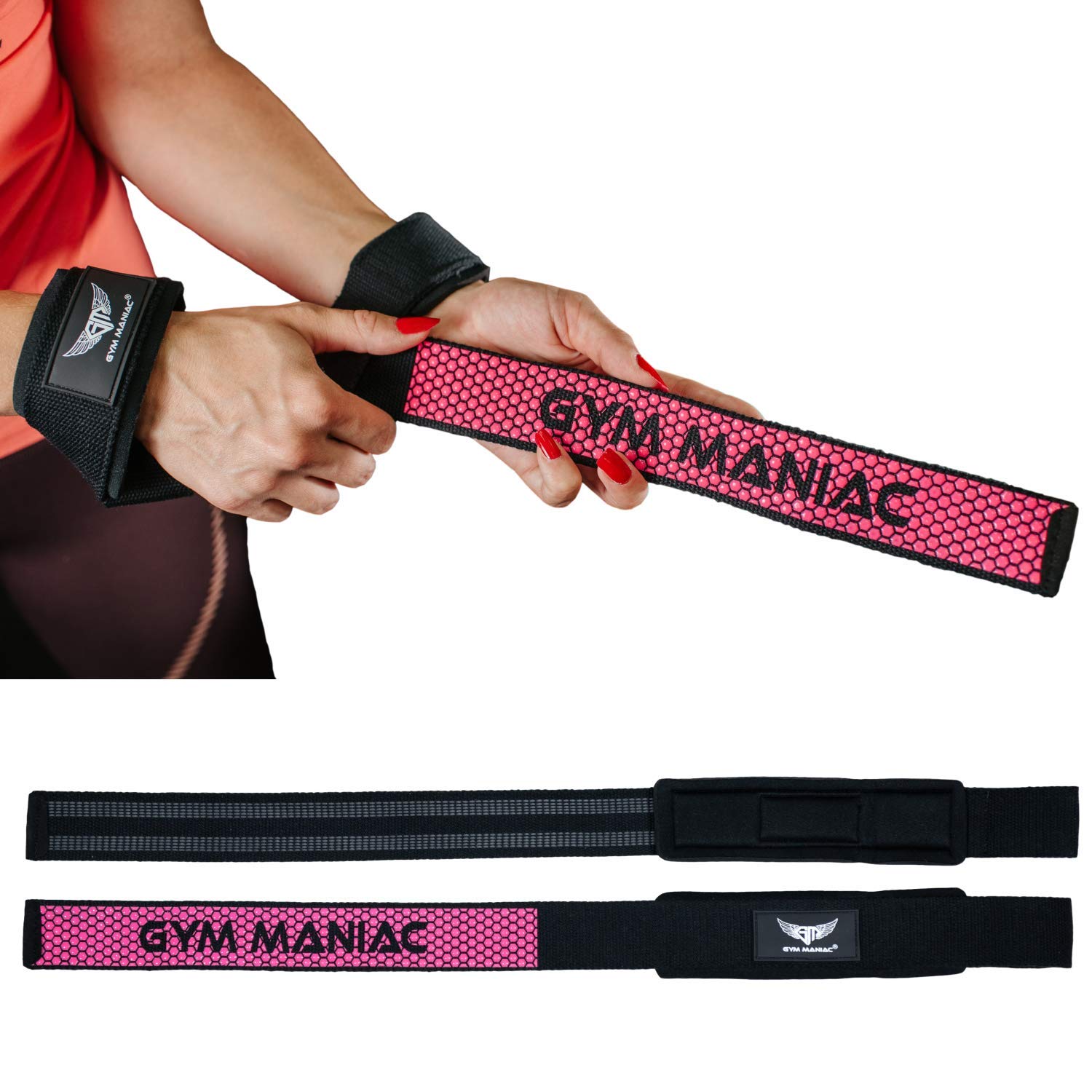 Gym Maniac - Padded Wrist Straps for Weightlifting - High Grip, Silica Gel Wraps - Gym Accessories for Men and Women - Workout Grips and Lifting Equipment - for Pull Ups, Deadlifts, Barbell and More