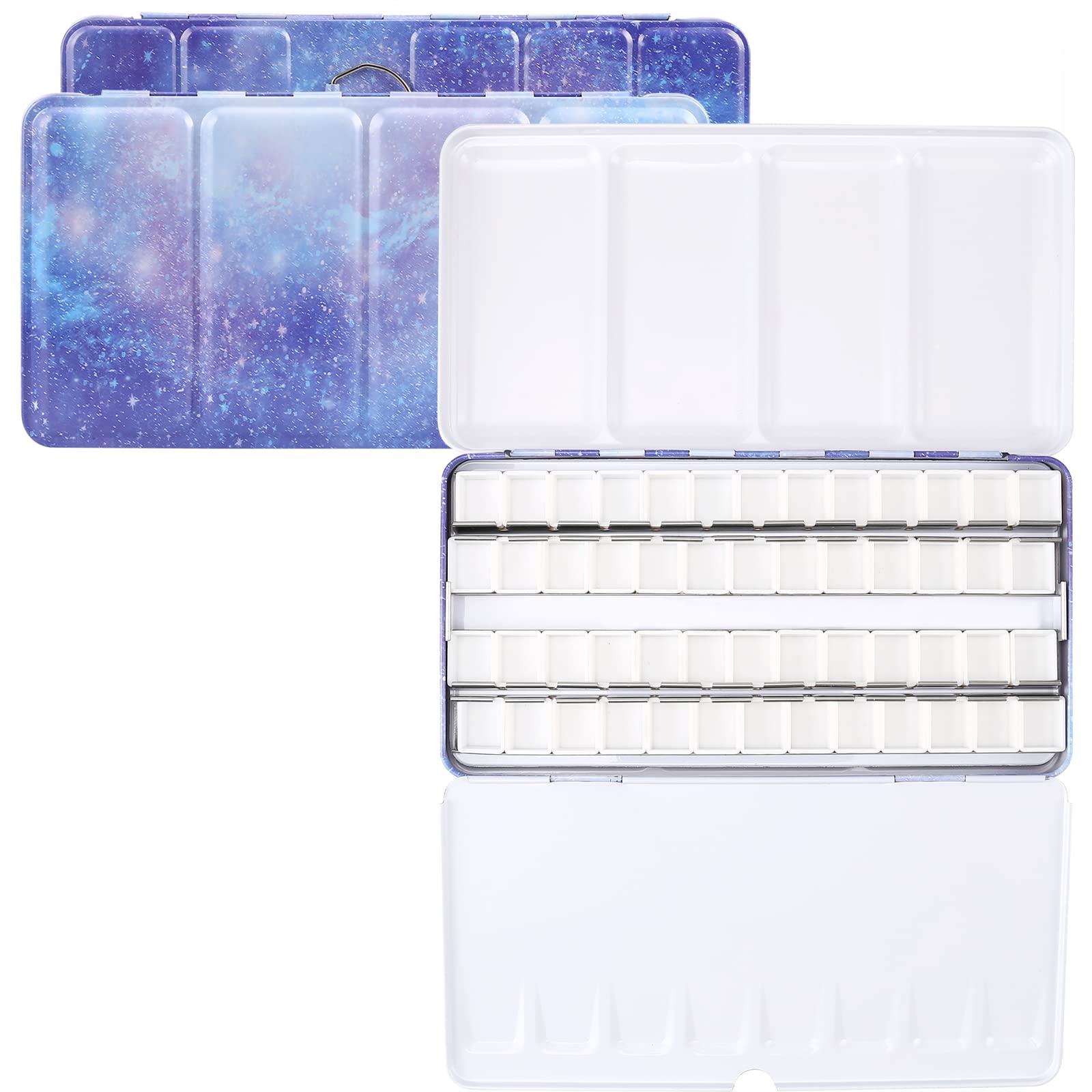 MYARTOOL Paleta de acuarela vacía, paleta de acuarela vacía morada con 48 medias sartenes vacías para bricolaje, paleta de acuarela de viaje, acrílico y pintura al óleo