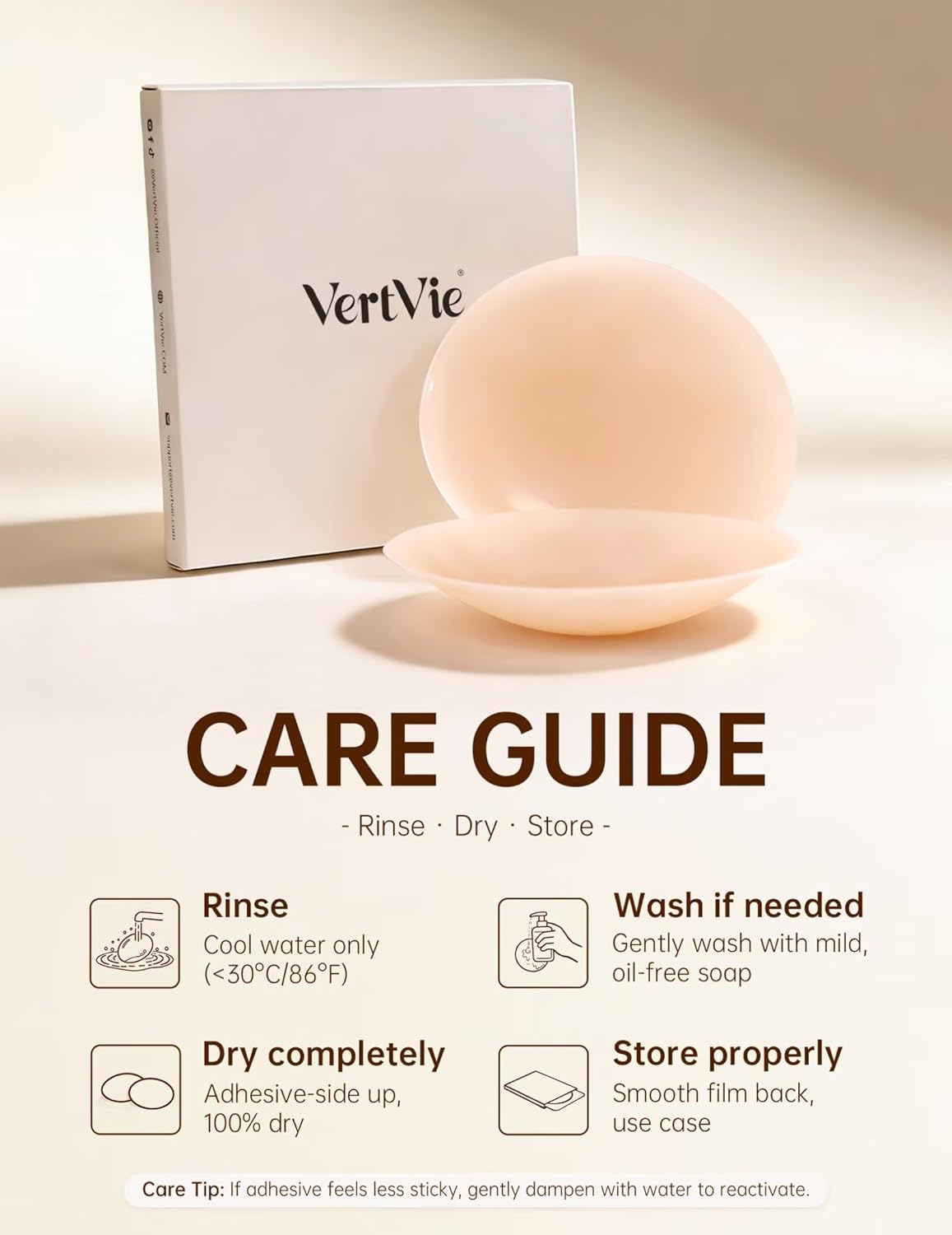 Vertvie Nipple Covers for Women Sticky Bra Reusable Adhesive Silicone Pasties Cover No Show Seamless Washable Breast Petals - Image 5