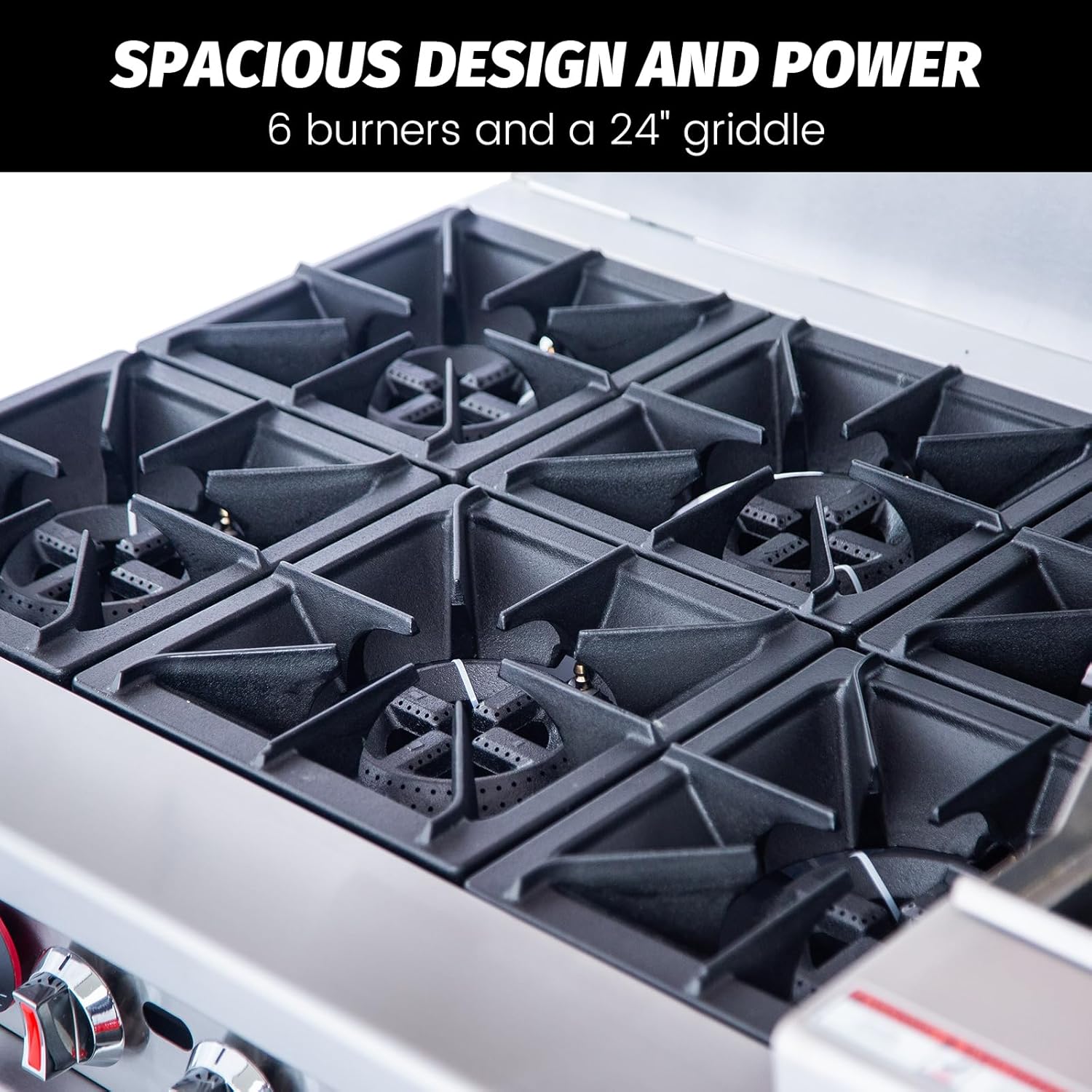 Hakka Commercial-Grade 60" Liquid Propane Gas Range with 280,000 BTU Output, 6 Burners, and 24" Griddle - Perfect for Restaurants, Food Trucks, and Professional Kitchens