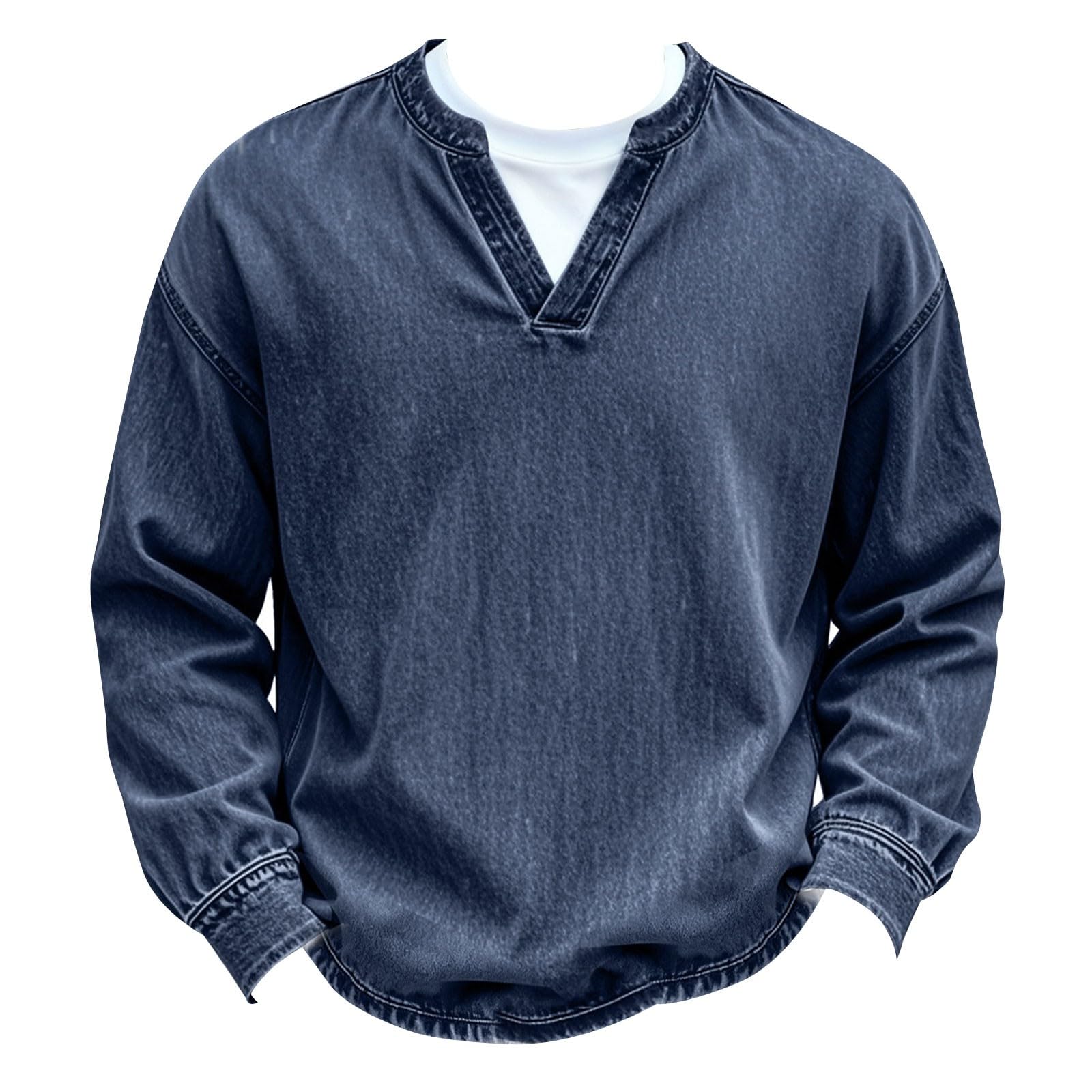 Generico Maglia Sportiva Uomo Smanicata Effetto Due Pezzi Collo A V Maniche Lunghe per Relax E Passeggiate Autunnali