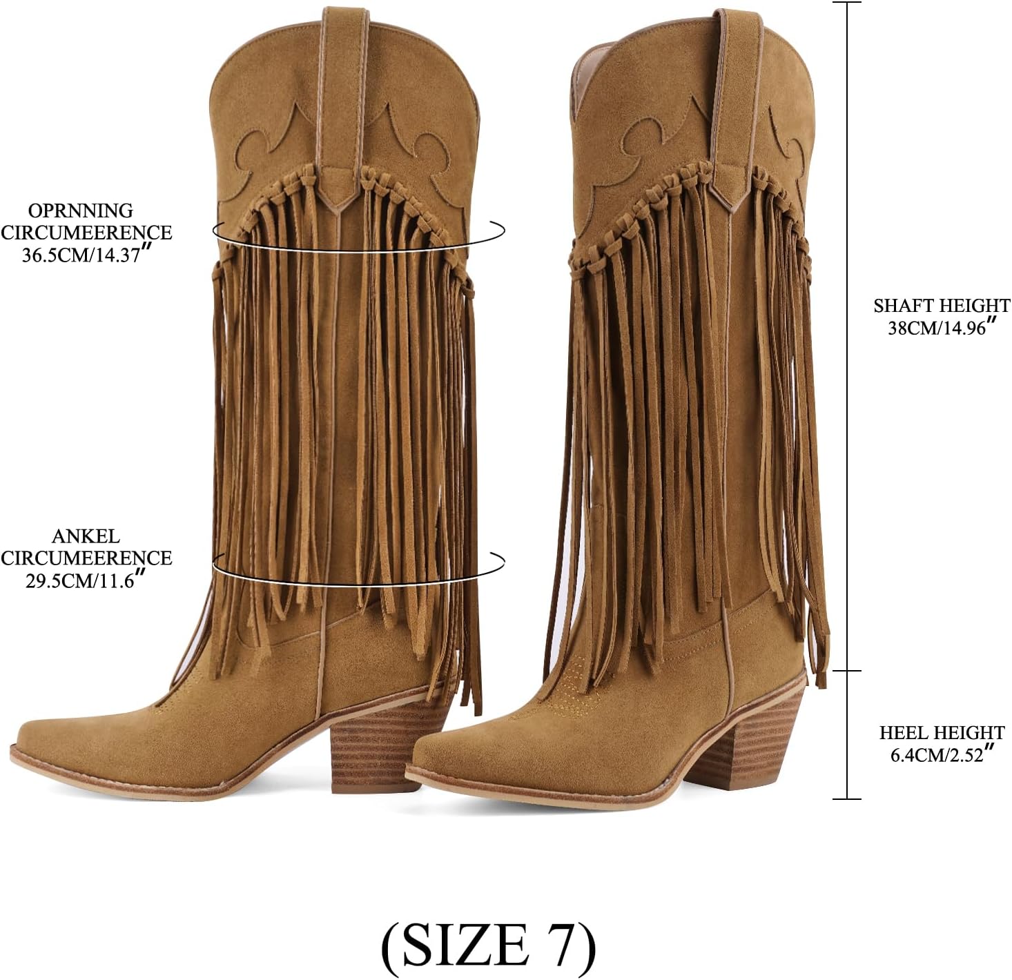 Fringe Knee High Cowgirl Boots for Women Embroidered Pointed Toe Chunky Block Heel Cowboy Western Tassel Boot - Image 6