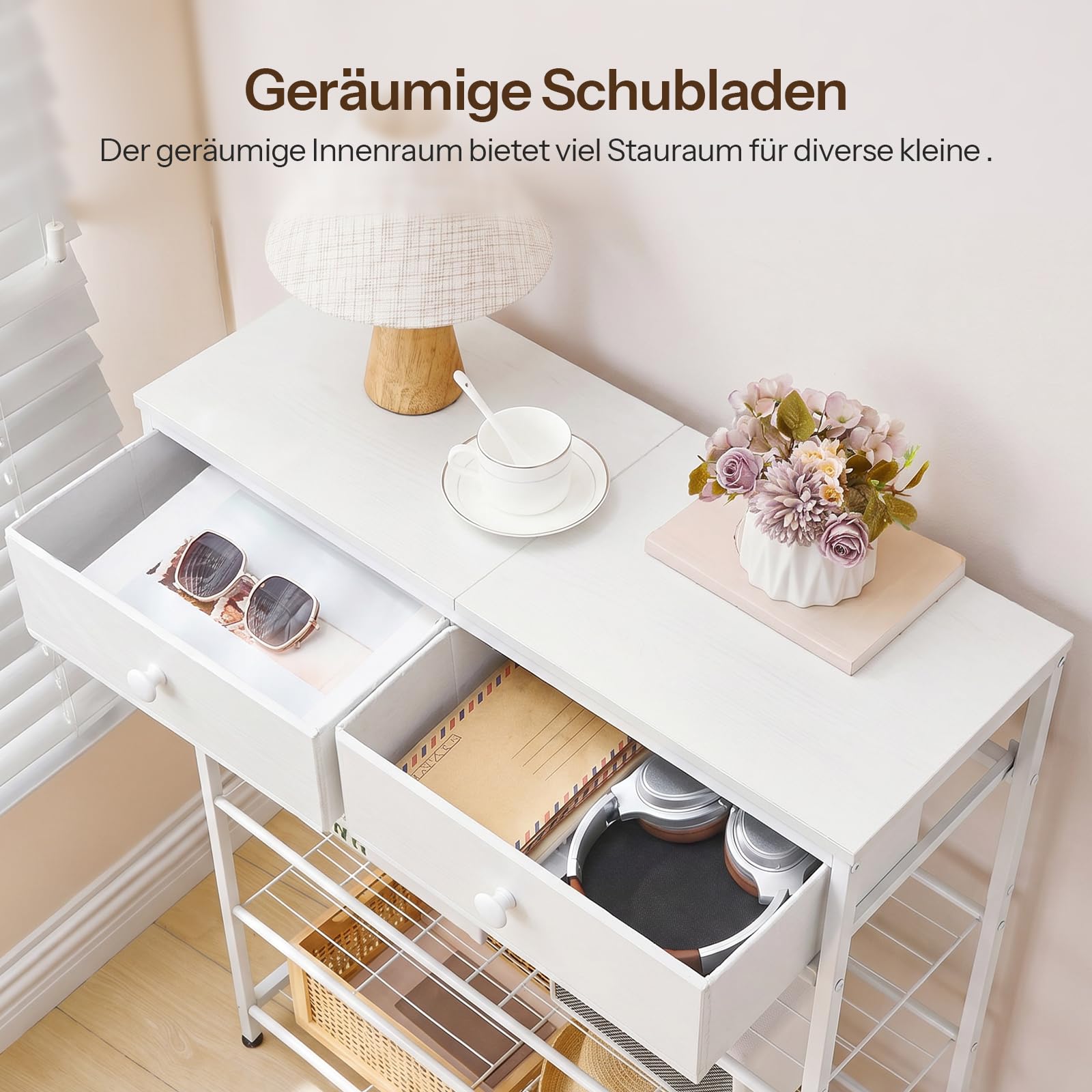HOOBRO Schuhregal, Schuhablage mit 2 Schubladen und 4 Gitterablagen, 75 x 28 x 93 cm hoch, für Eingangsbereich, Flur, Wohnzimmer und Balkon, Weiß EWW178XJ01
