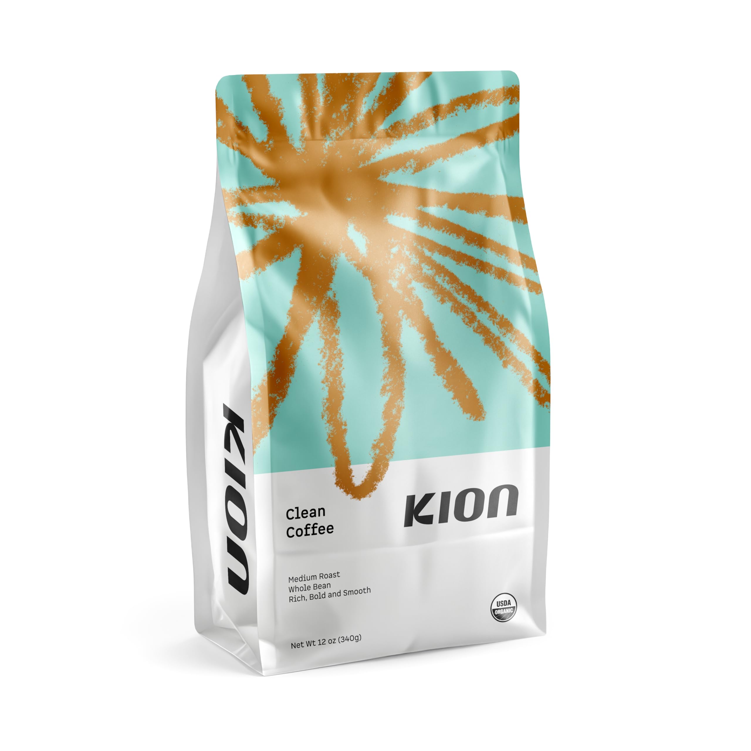Kion Organic Whole Bean Coffee, Tested for Toxins, Ethically Sourced, Rich, Bold, and Smooth, Medium Roast 12 Oz (1 Pack)