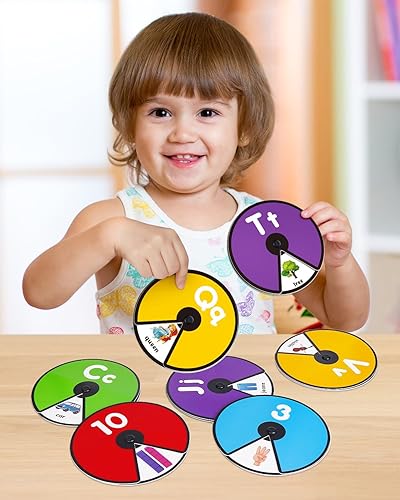 Miniatura 5 de Tarjeta giratoria interactiva del alfabeto para niños pequeños, juego de aprendizaje de números de letras ABC, patrón de colores, palabras de vista