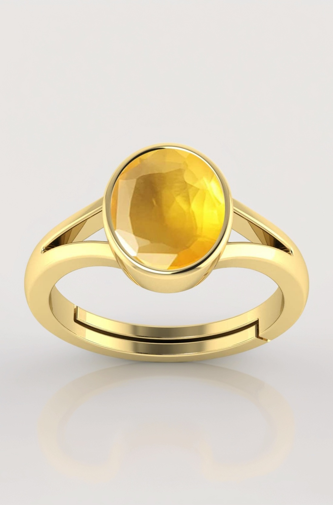 3.25 To 15.25 Ratti Yellow Sapphire Stone Original Certified Pukhraj Gemstone Gold Plated Anguthi | Adjustable Ring With Lab Certificate for Men and Women