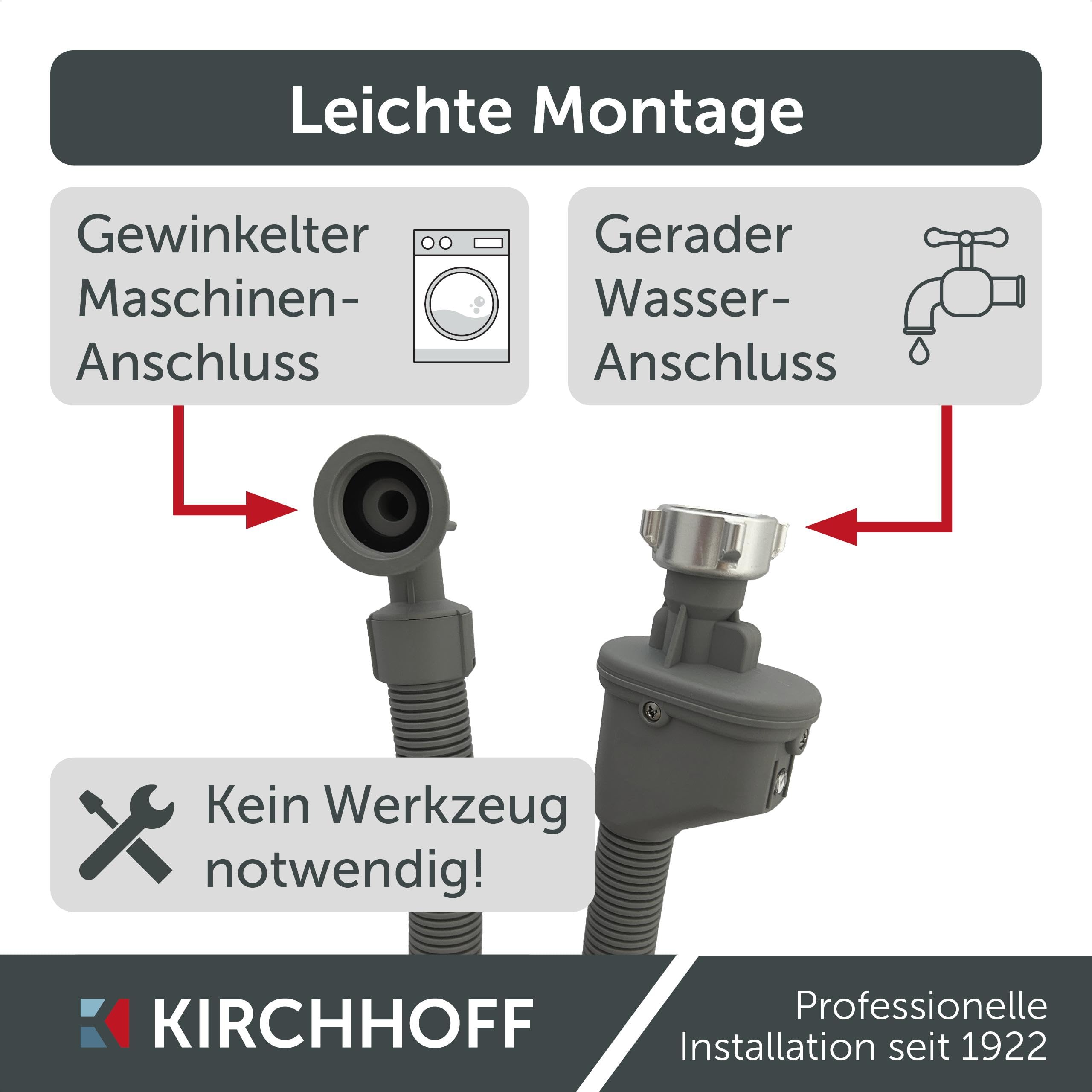 KIRCHHOFF 98657230 Waschmaschinenschlauch 2,5m, Zulaufschlauch mit 3/4" x 3/4" IG für Waschmaschine oder Spülmaschine, Wasserschlauch mit Aquastop