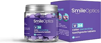 SmileOptics V34 Color Correcting Tablets, 60ct - Purple Toothpaste for Teeth Whitening - Fluoride-Free - Advanced Purple Teeth Whitening Solution with Easy-to-Use Toothpaste Tablets