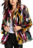 Gihuo Women's Multicolor Faux Fur Coat - Fluffy Shaggy Winter Jacket Open Front Cardigan Y2K Fashion