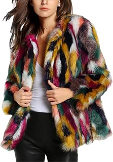 Gihuo Women's Multicolor Faux Fur Coat - Fluffy Shaggy Winter Jacket Open Front Cardigan Y2K Fashion