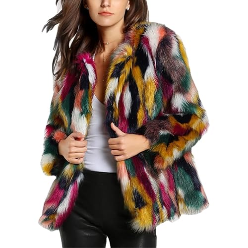 Gihuo Women’s Multicolor Faux Fur Coat Winter Warm Gradient Color Outwear Jacket Fall Shaggy Furry Open Front Cardigan