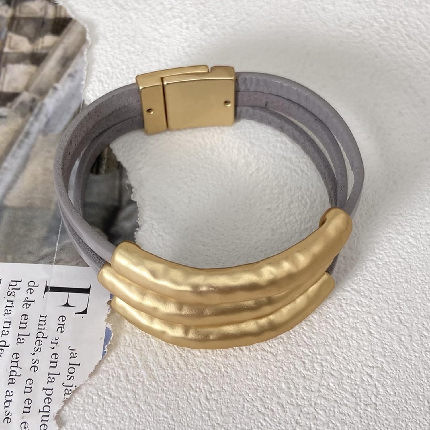 Bracelets for Women Leather Bracelet Multi-Layer Rope Wrap Bangle 14k Gold Plated Cirle Hollow Tube Boho Cuff Bangle Bracelets for Women Gift - Image 2