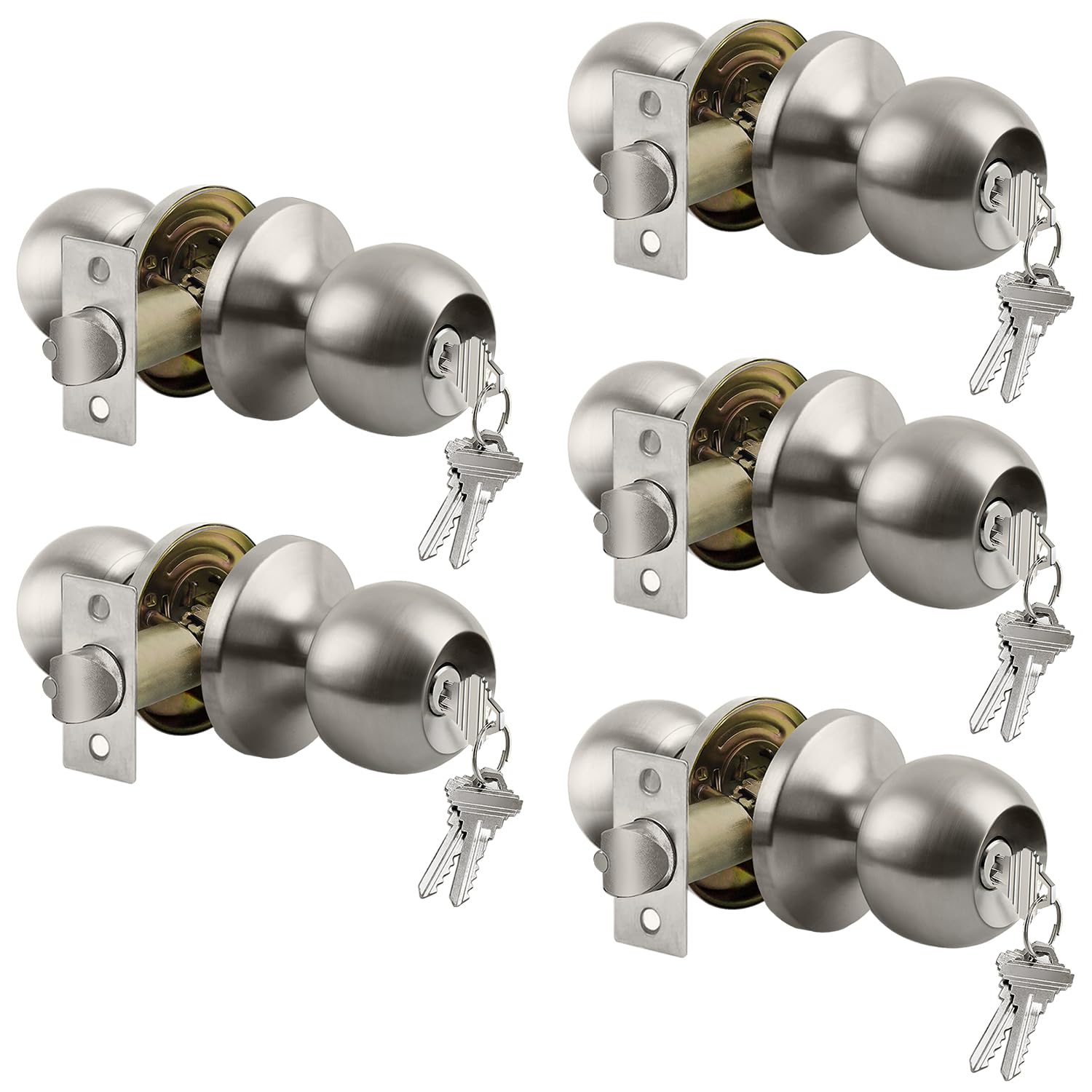 Satin Nickel Door Knob with Lock - Heavy Duty -13