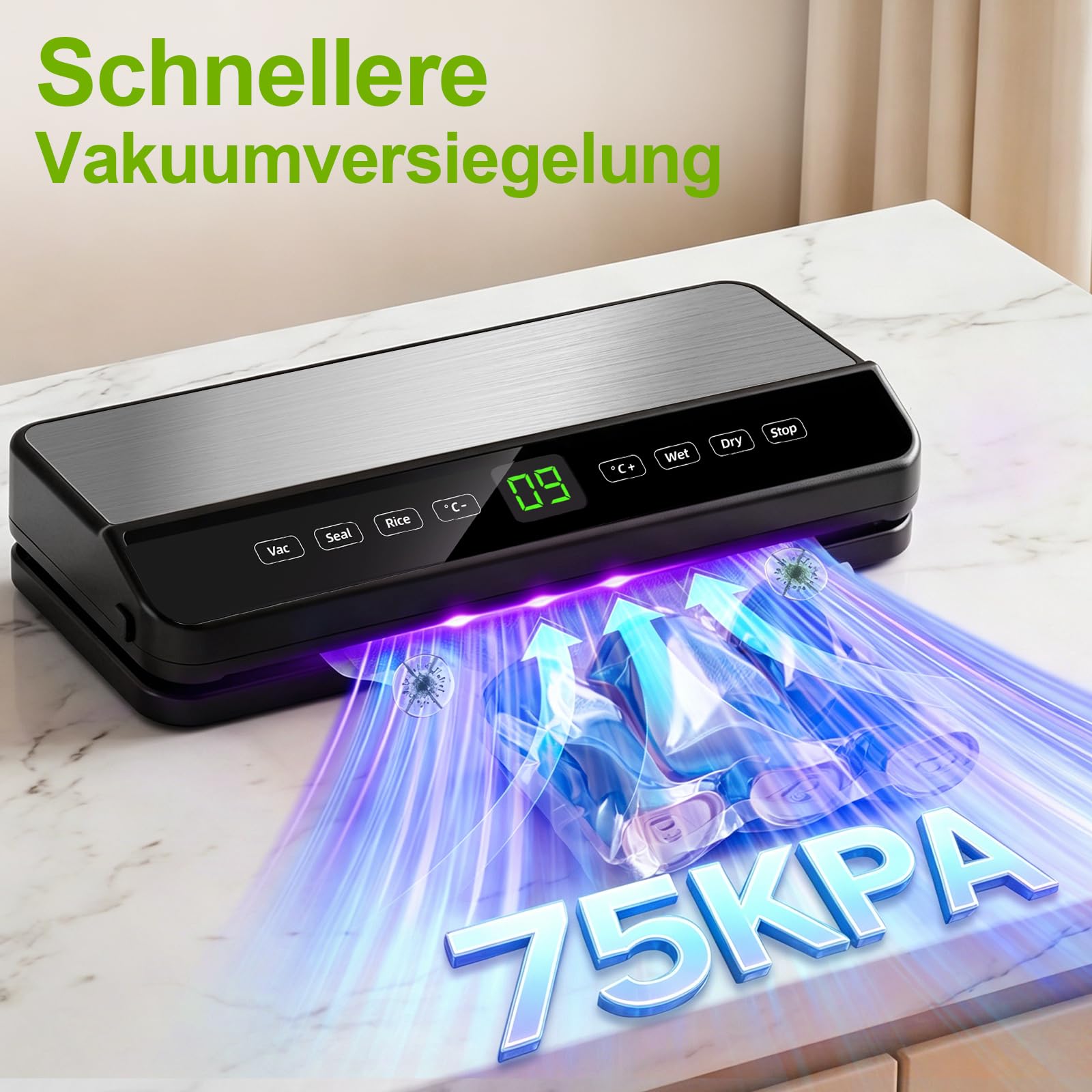 Vakuumiergerät für Lebensmittel, Automatisch Trocken- / Feucht Vakuumierer, Vacuum Sealer Machine mit Eingebautem Cutter, 20 Vakuumierbeutel, 1 Rollbeutel & Vakuumschlauch