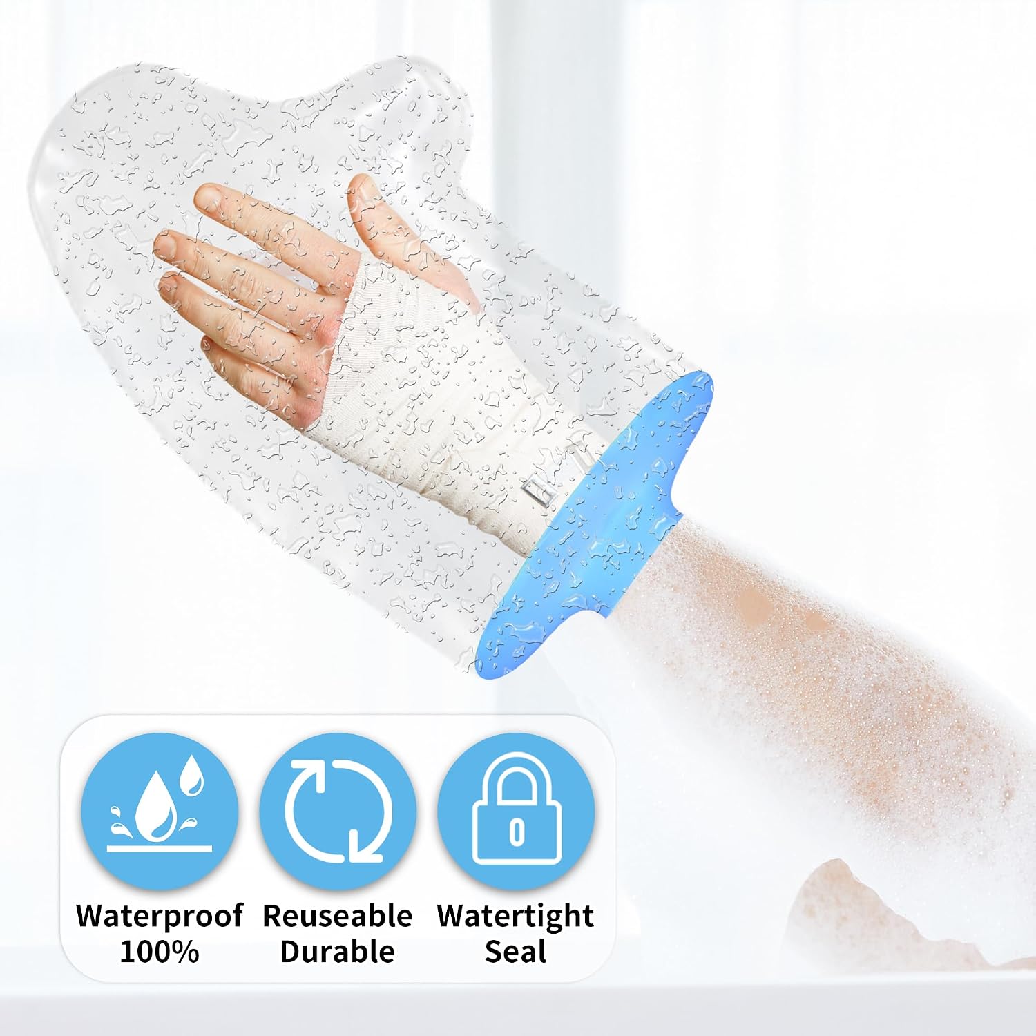 KEEFITT Waterproof Hand Cast Cover for Shower, Watertight Silicone Wrist Wound Protector After Surgery for Injury, Finger Splint, Bandage and Burn