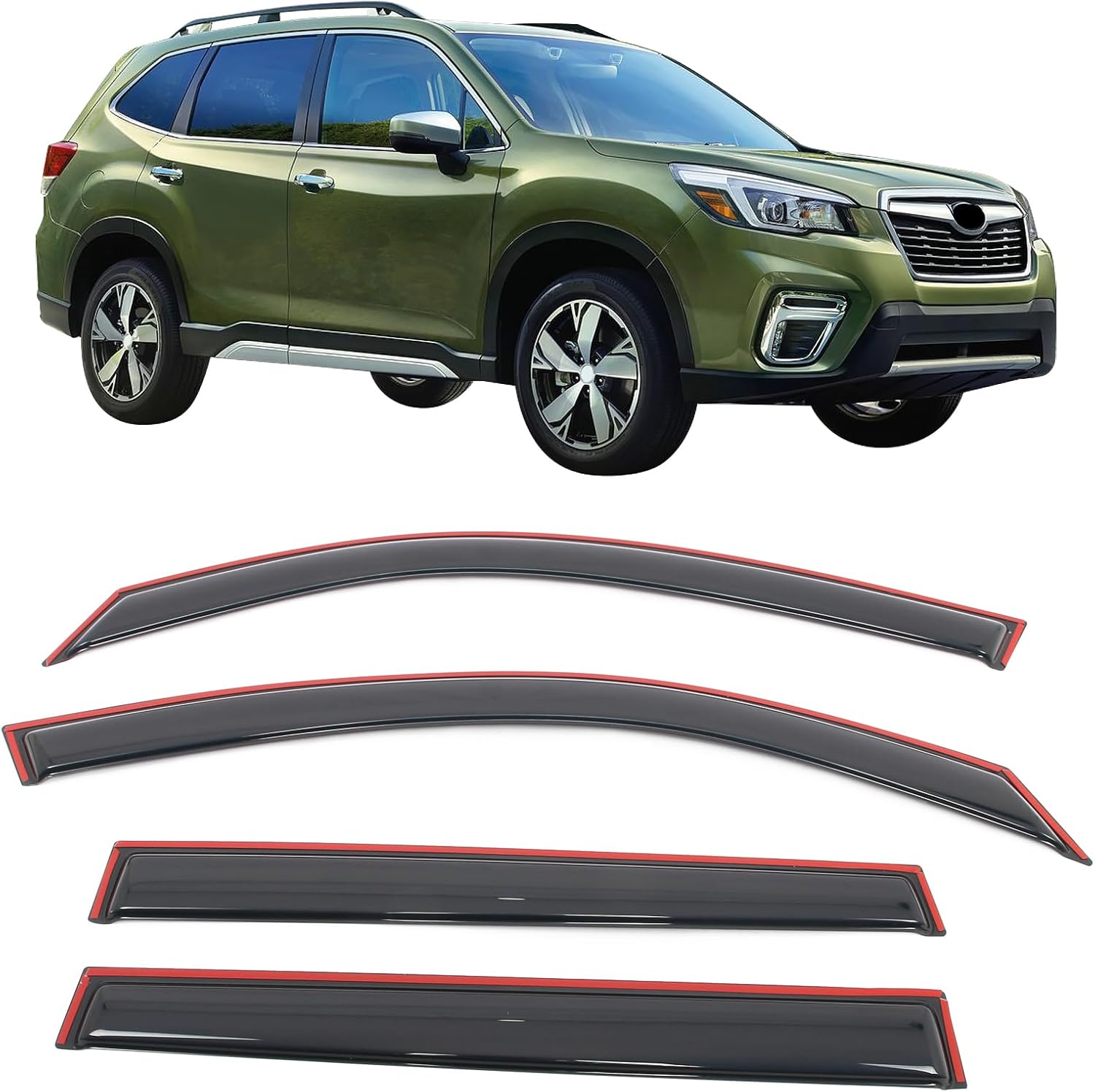 IKON MOTORSPORTS in Channel Window Visors Compatible with 2019-2024 Subaru Forester, Slim Style Acrylic Smoke Rain Guards, Side Window Wind Deflectors 4PCS