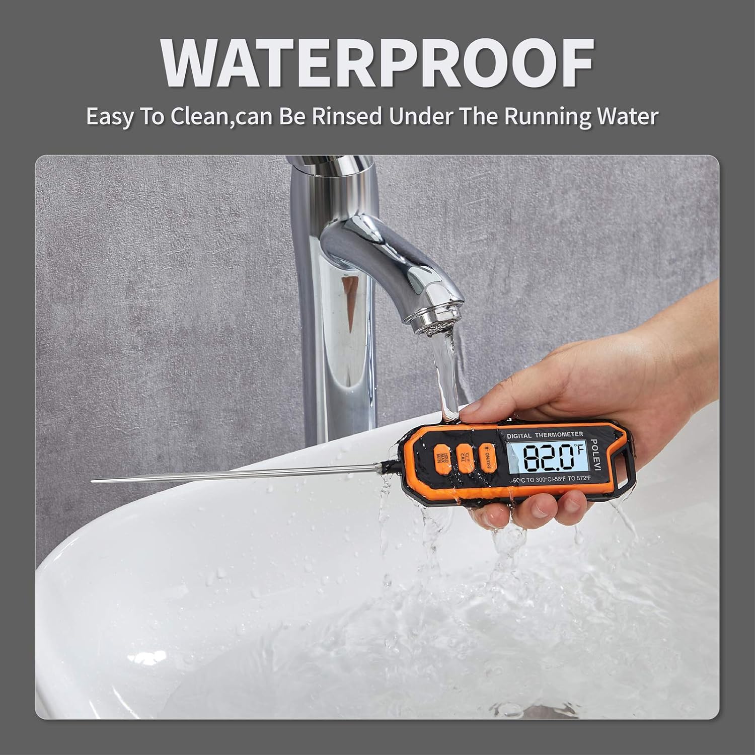 review POLEVI Instant Read Meat Thermometer for Cooking, Waterproof Digital Food Thermometer with 5.3 inches Long Probe, Backlight, Magnet and Calibration for Outdoor Cooking, Grilling, BBQ, Deep Frying